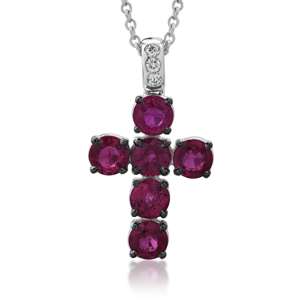 Lant cu pandantiv din aur alb cu rubine de 3.27ct si diamante de 0.06ct 1 Lant cu pandantiv din aur alb cu rubine de 3.27ct si diamante de 0.06ct
