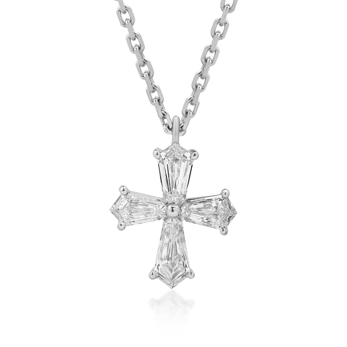 Lant cu pandantiv cruce din aur alb cu diamante kite de 0.52ct