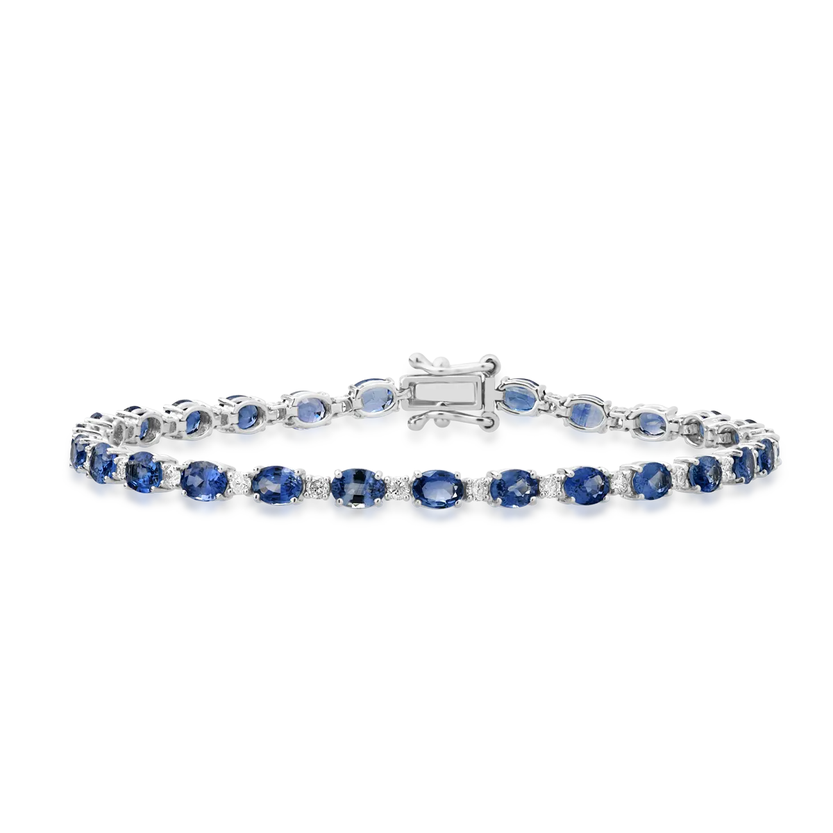 Bratara tennis din aur alb cu safire albastru deschis ovale de 7ct si diamante de 0.68ct