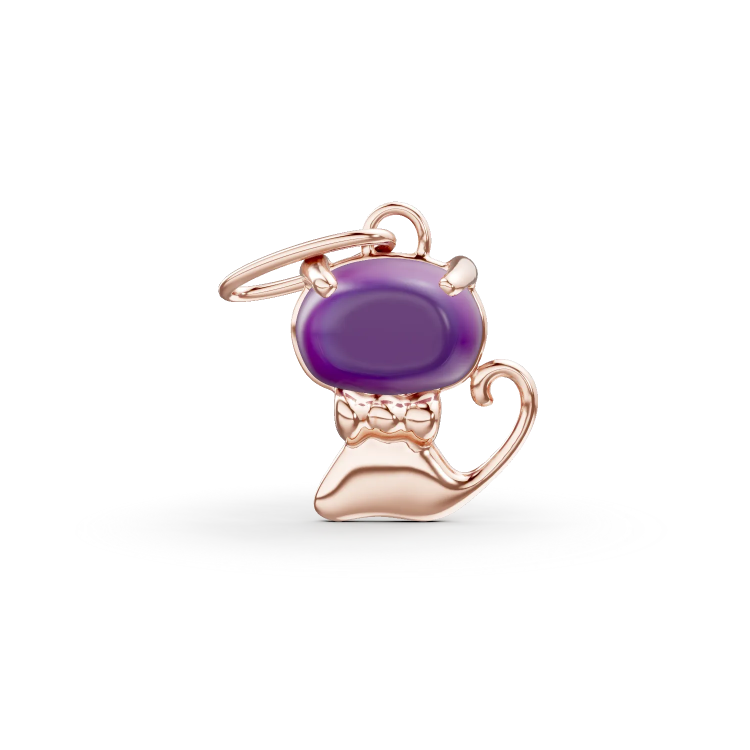 Pandantiv pisicuta pentru copii din aur roz cu ametist oval de 0.3ct