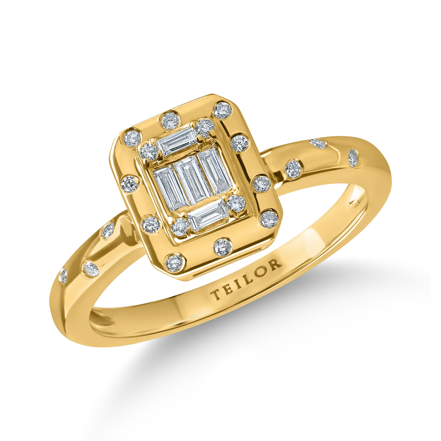 Inel din aur galben cu diamante baguette si rotunde de 0.2ct 1 Inel din aur galben cu diamante baguette si rotunde de 0.2ct