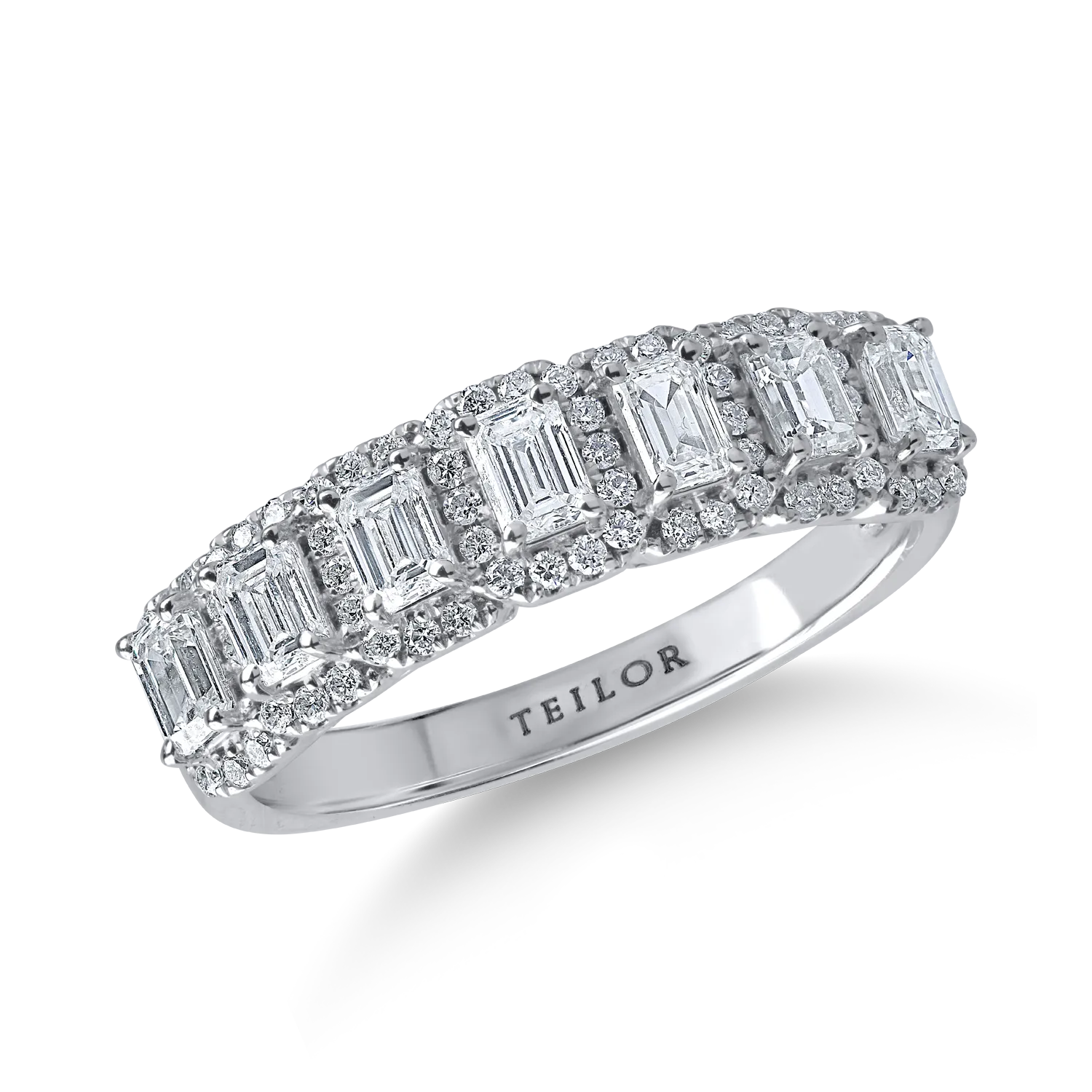 Inel minimalist din aur alb cu diamante emerald si rotunde de 1.1ct 1 Inel minimalist din aur alb cu diamante emerald si rotunde de 1.1ct