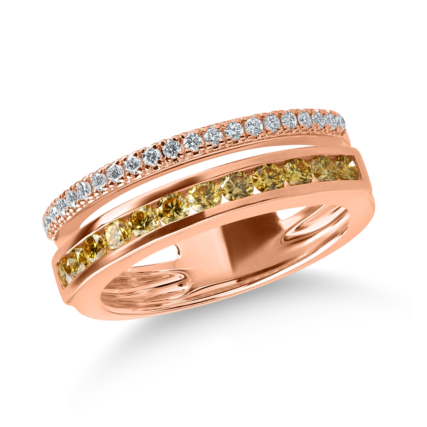 Inel din aur roz cu diamante galbene si incolore de 0.66ct 1 Inel din aur roz cu diamante galbene si incolore de 0.66ct