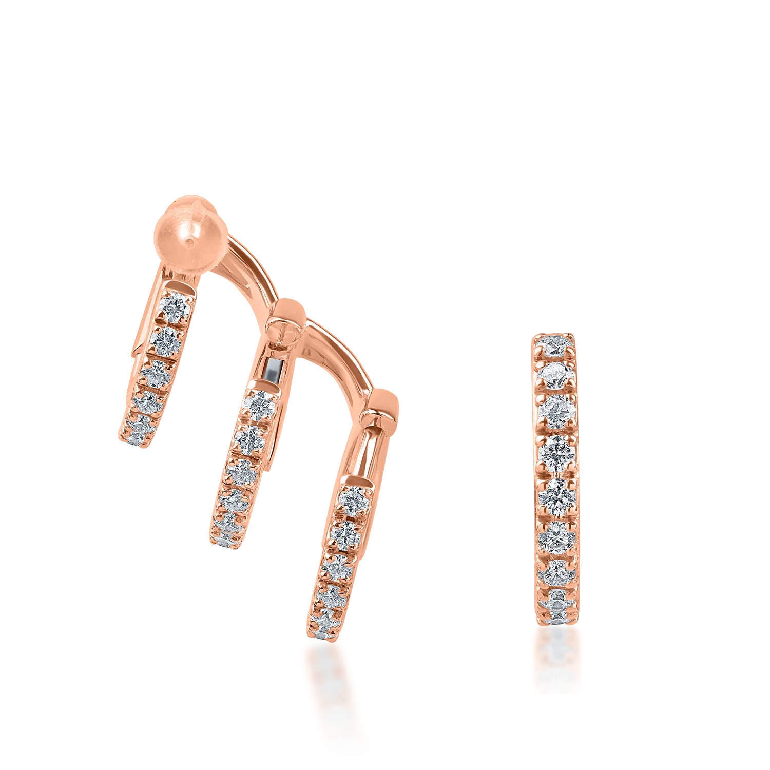 Cercei asimetrici din aur roz cu diamante de 0.56ct
