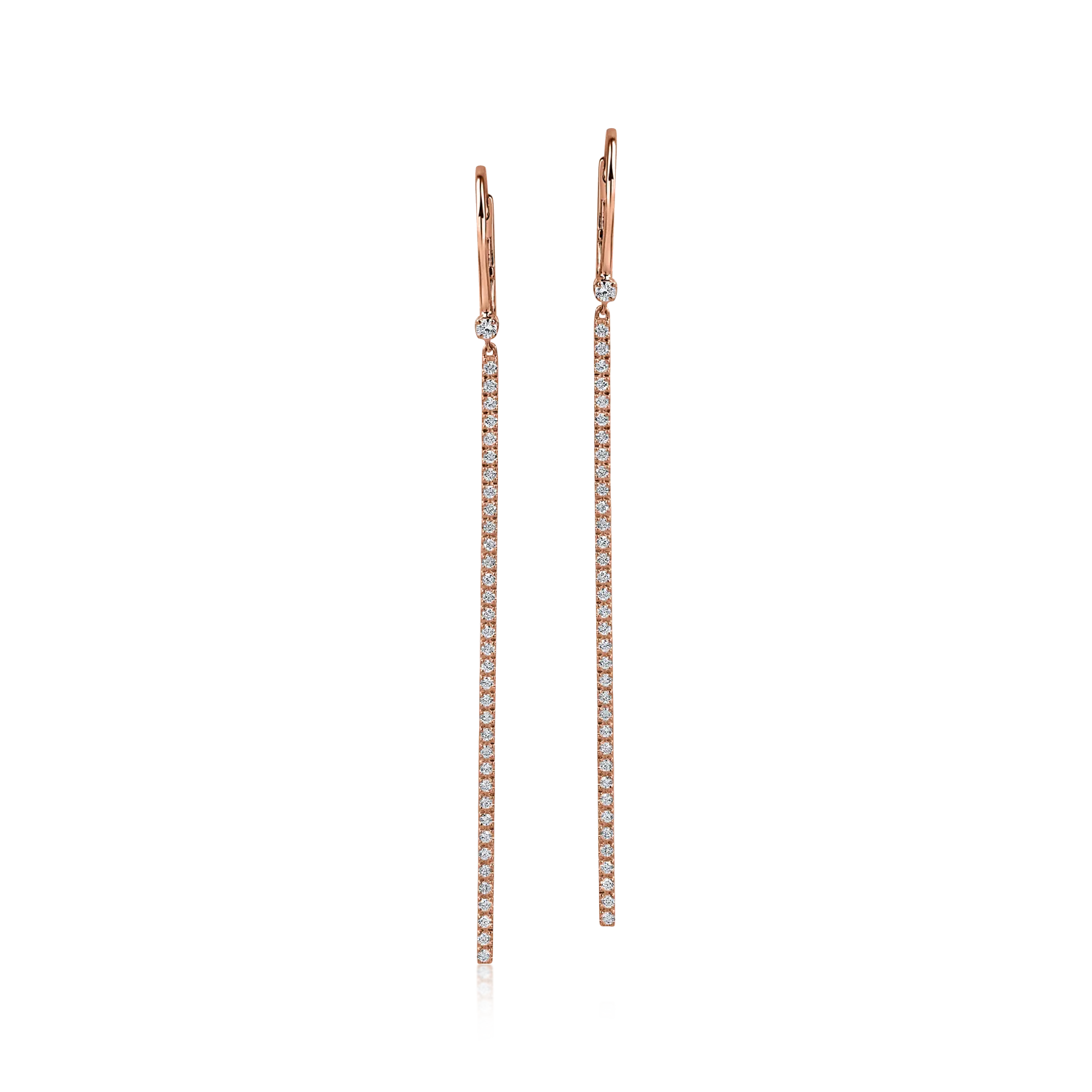 Cercei lungi din aur roz cu diamante de 0.5ct