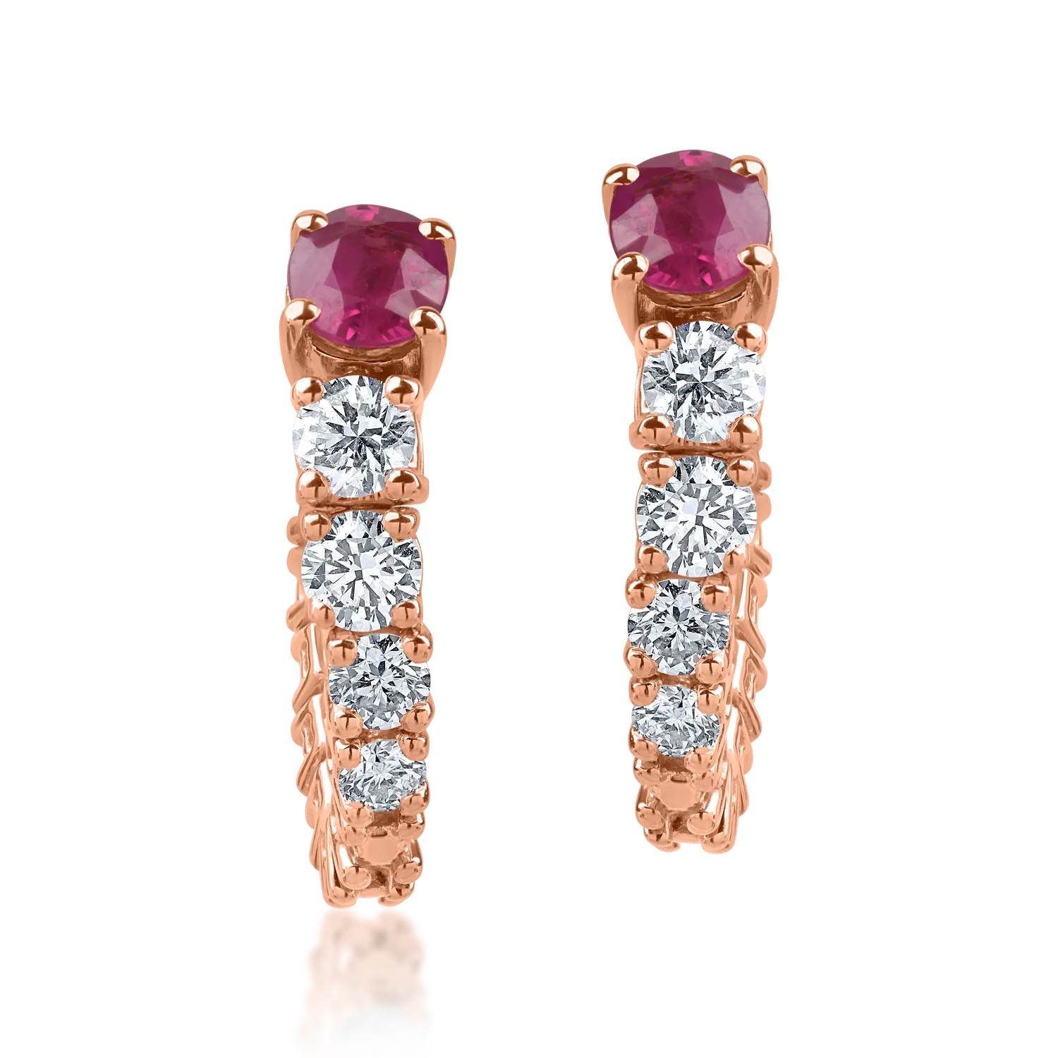 Cercei din aur roz cu rubine ovale de 0.95ct si diamante de 0.74ct 1 Cercei din aur roz cu rubine ovale de 0.95ct si diamante de 0.74ct