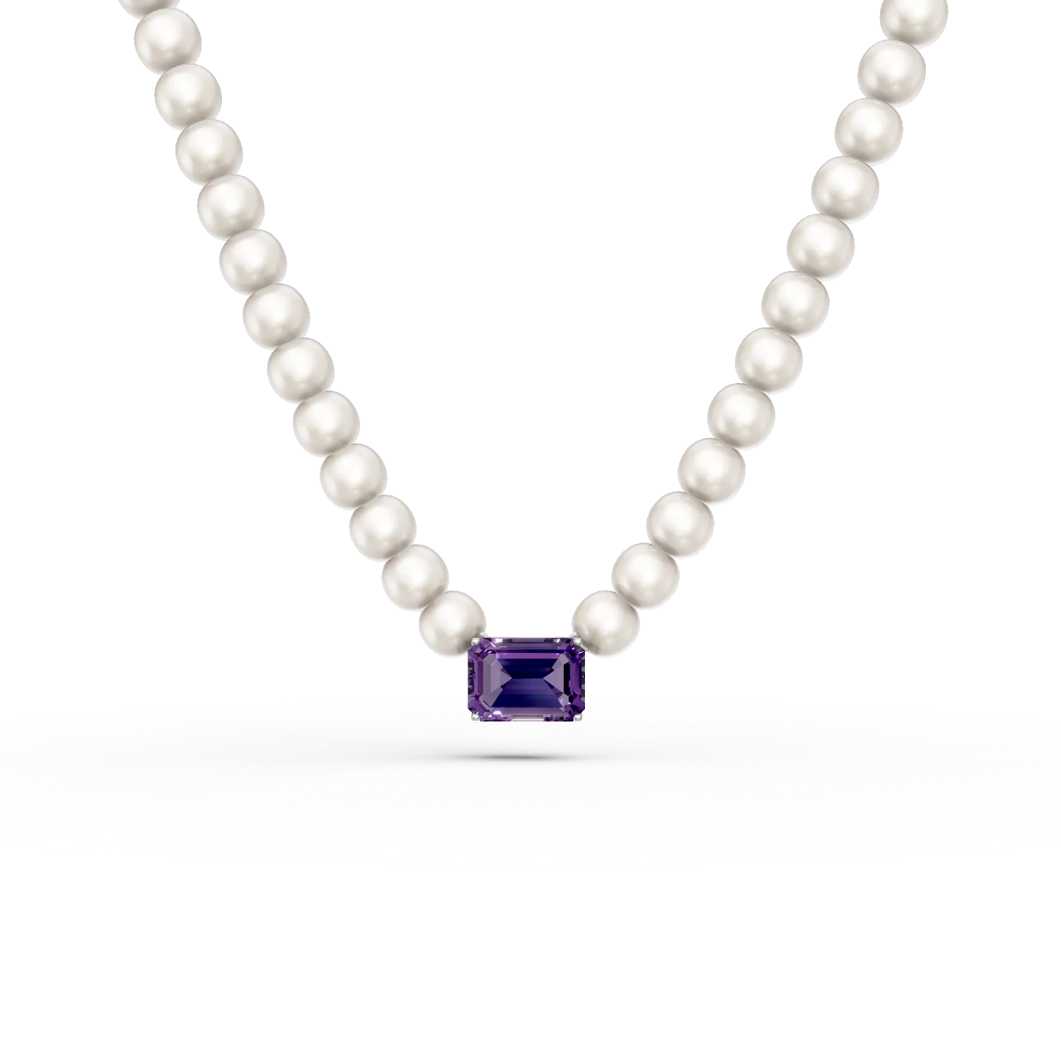 Colier din aur alb cu perle de cultura de 43.3ct si ametist octogonal de 1.2ct
