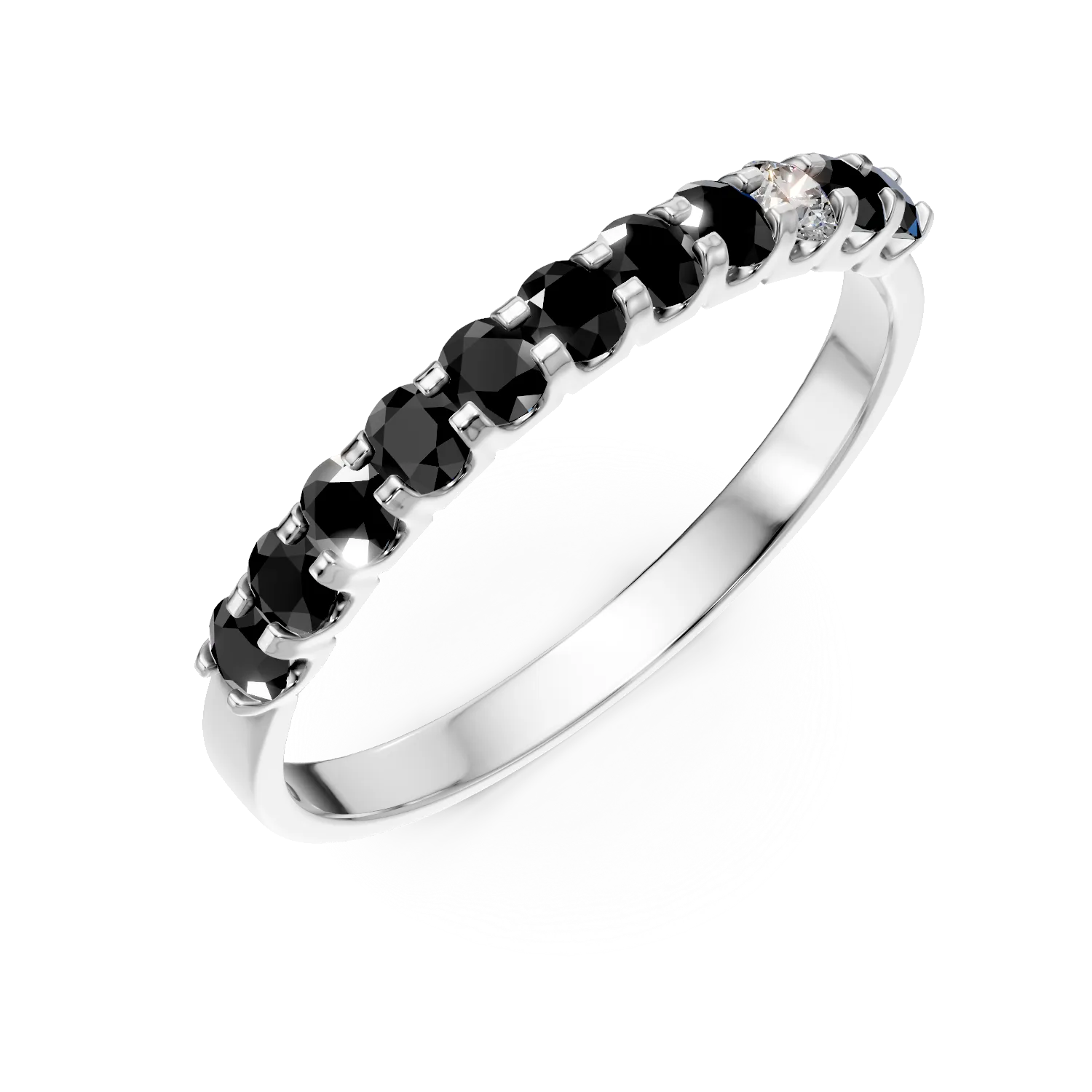 Inel semi eternity din aur alb cu diamante negre si incolore de 0.37ct