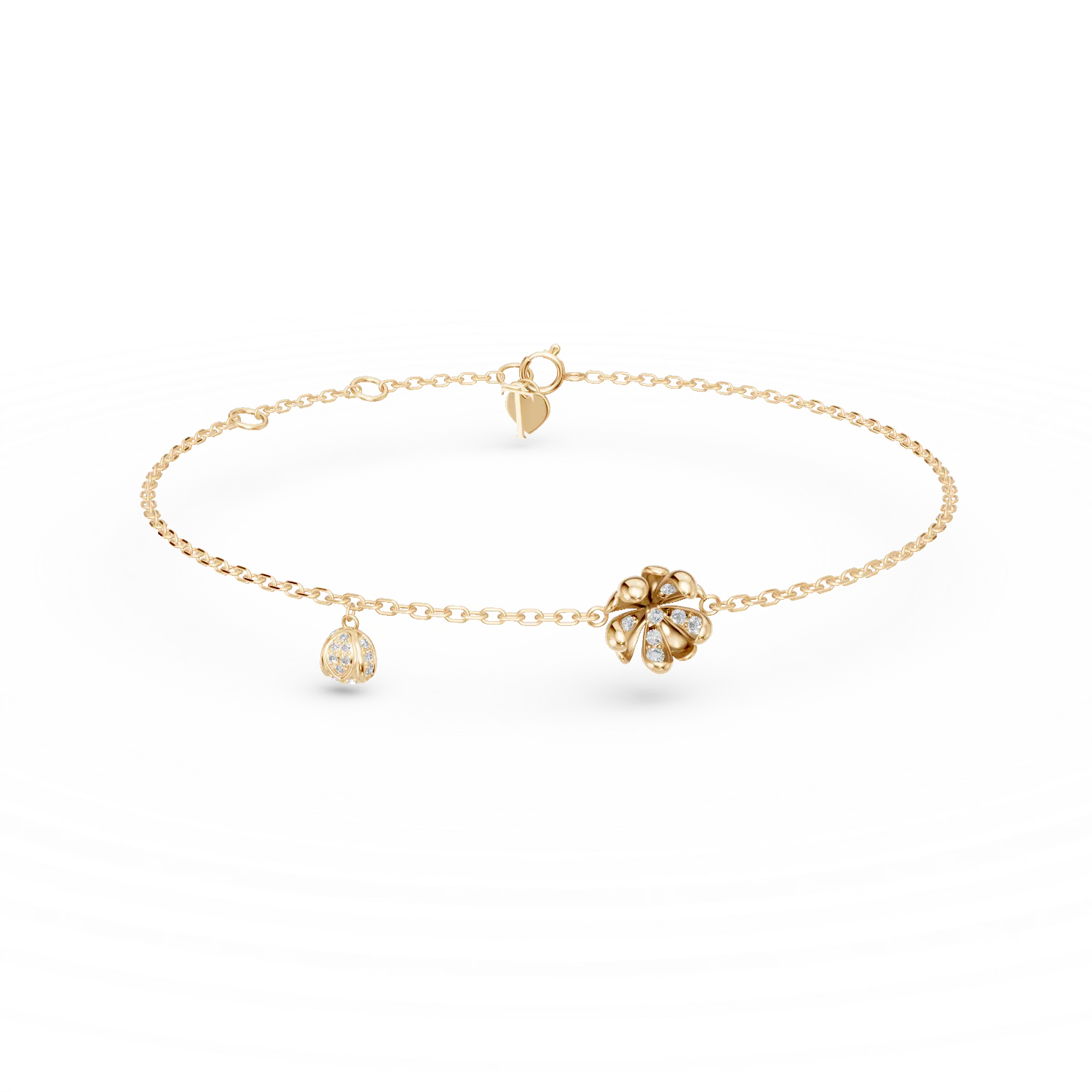 Bratara cu pandantive flori de tei din aur galben cu diamante de 0.1ct