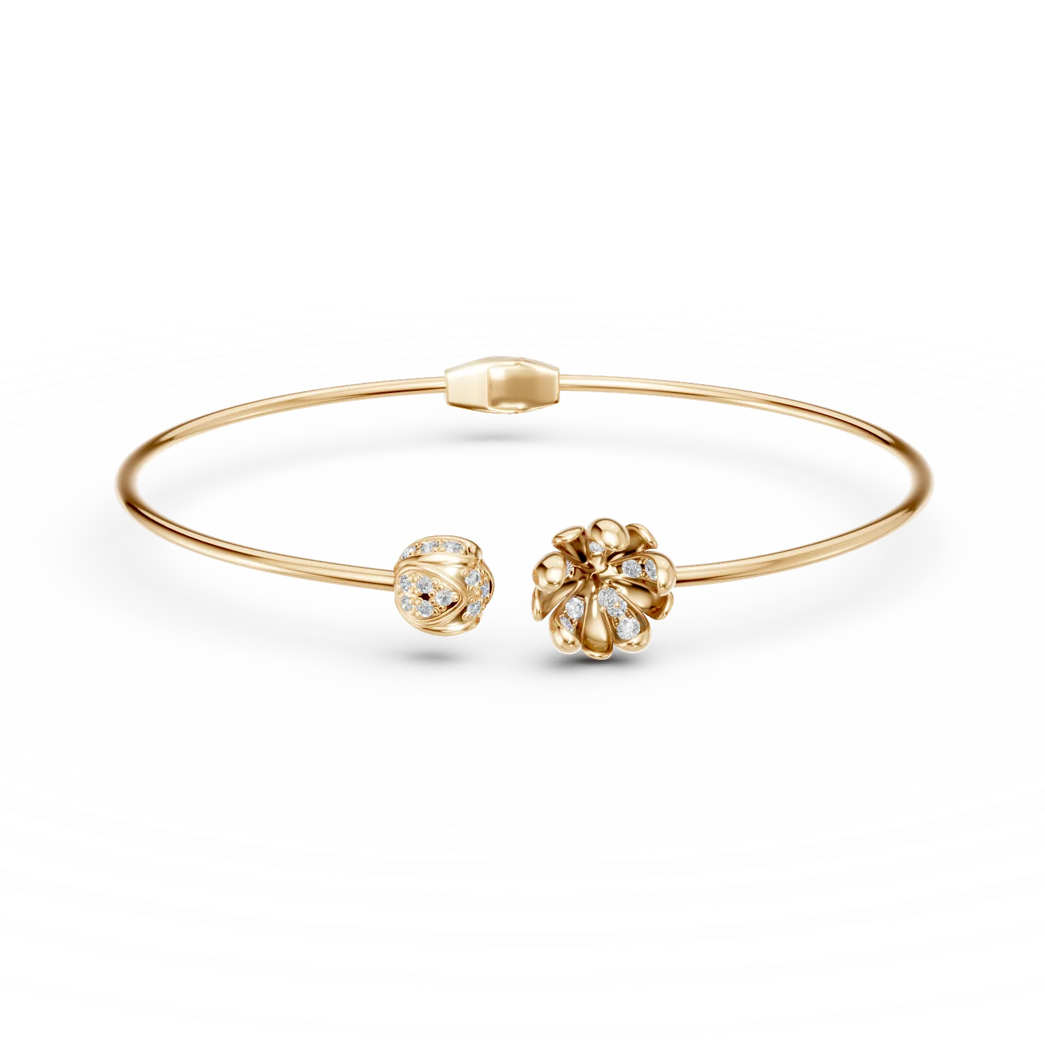 Bratara deschisa flori de tei din aur galben cu diamante de 0.1ct