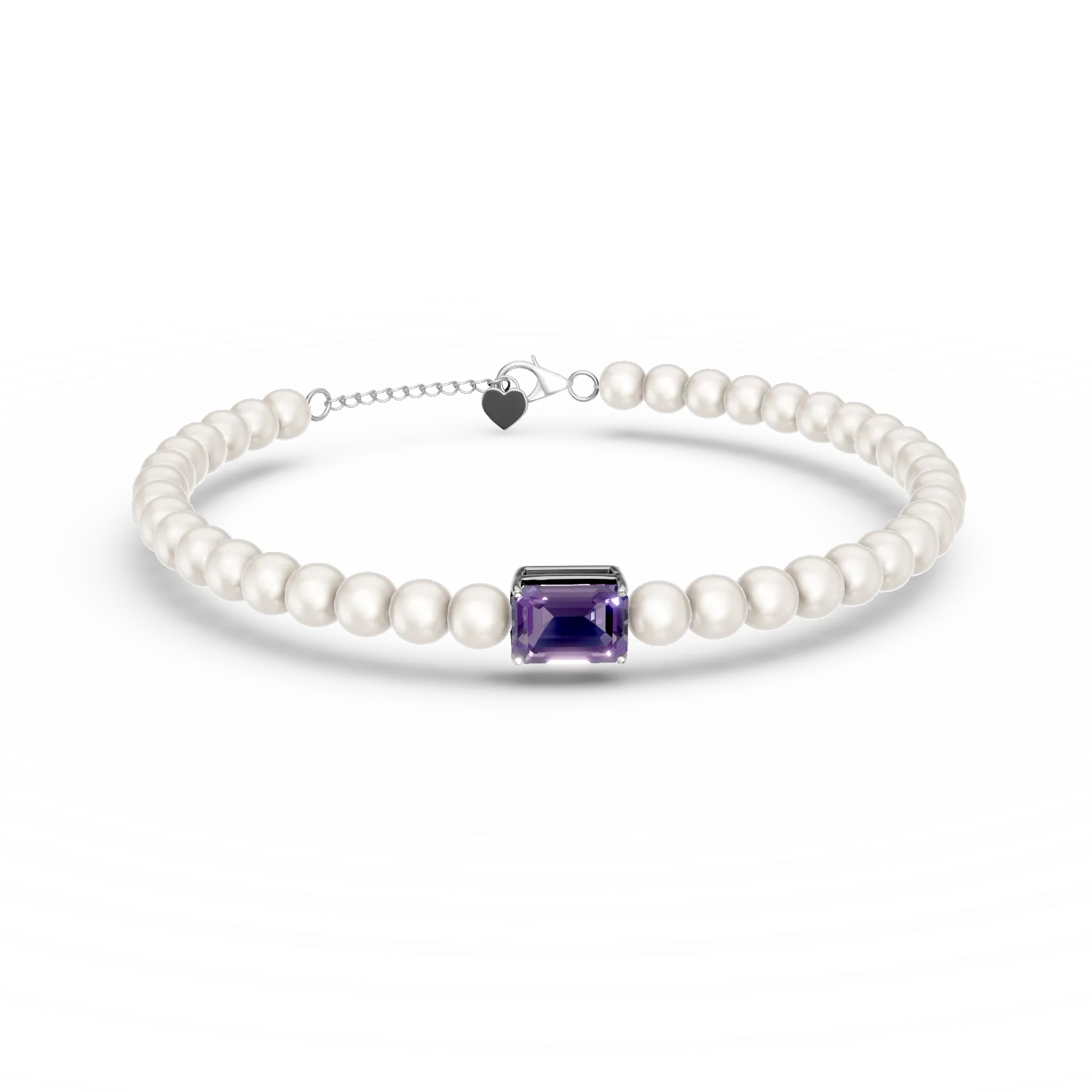 Bratara din aur alb cu ametist octogonal de 1.1ct si perle de cultura