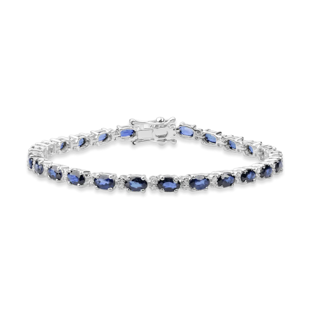 Bratara tennis din aur alb cu safire ovale de 8.73ct si diamante de 0.27ct
