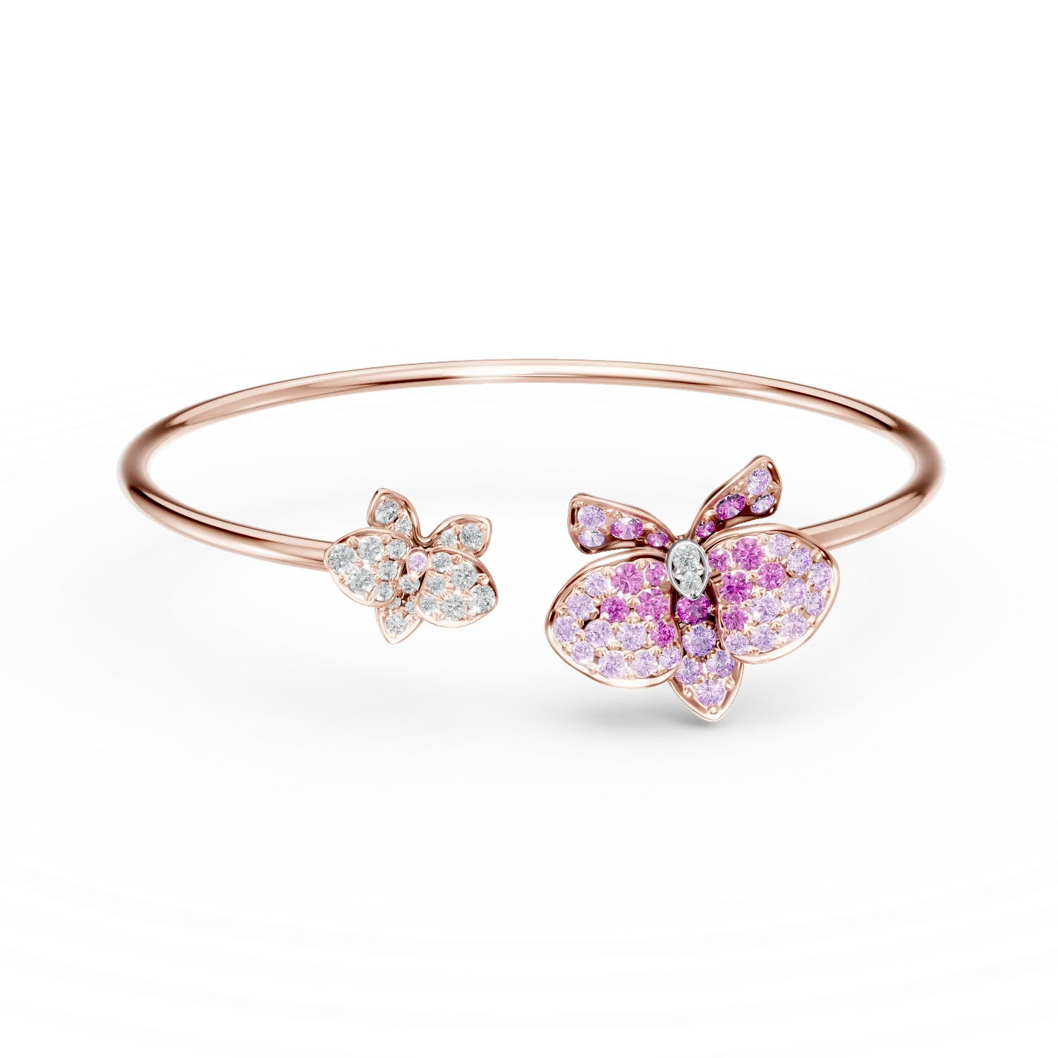 Bratara fixa florala din aur roz cu safire roz de 0.9ct si diamante de 0.2ct 1 Bratara fixa florala din aur roz cu safire roz de 0.9ct si diamante de 0.2ct