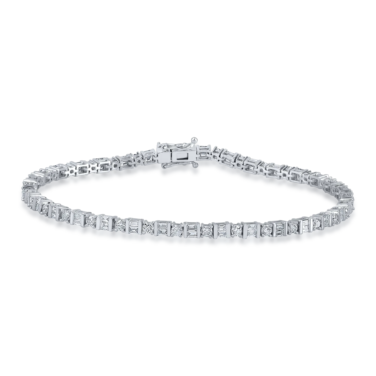 Bratara tennis din aur alb cu diamante baguette si rotunde de 2.99ct 1 Bratara tennis din aur alb cu diamante baguette si rotunde de 2.99ct