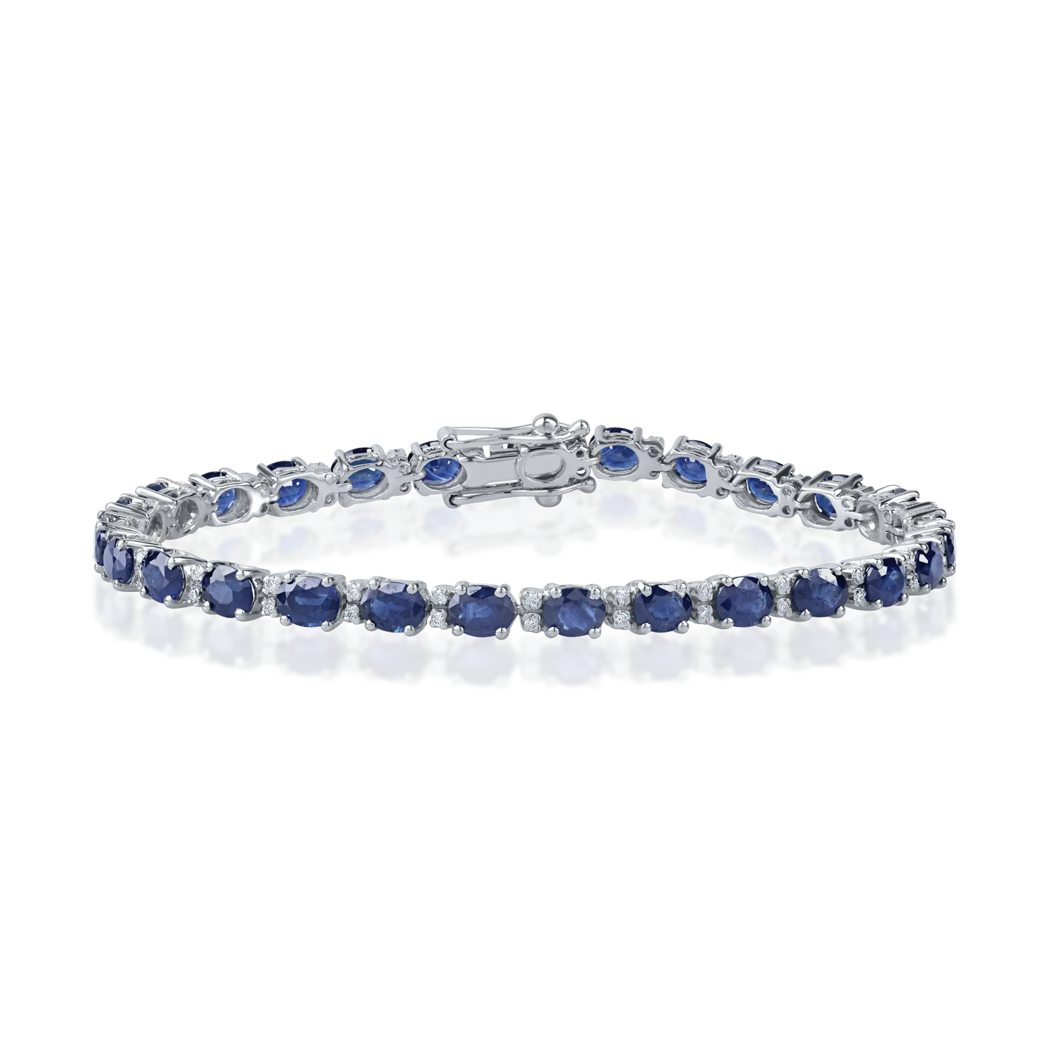 Bratara tennis din aur alb cu safire de 8ct si diamante de 0.2ct 1 Bratara tennis din aur alb cu safire de 8ct si diamante de 0.2ct