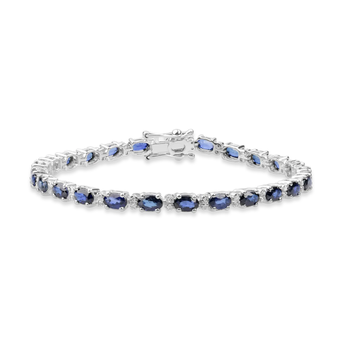 Bratara tennis din aur alb cu safire ovale de 7.71ct si diamante de 0.27ct