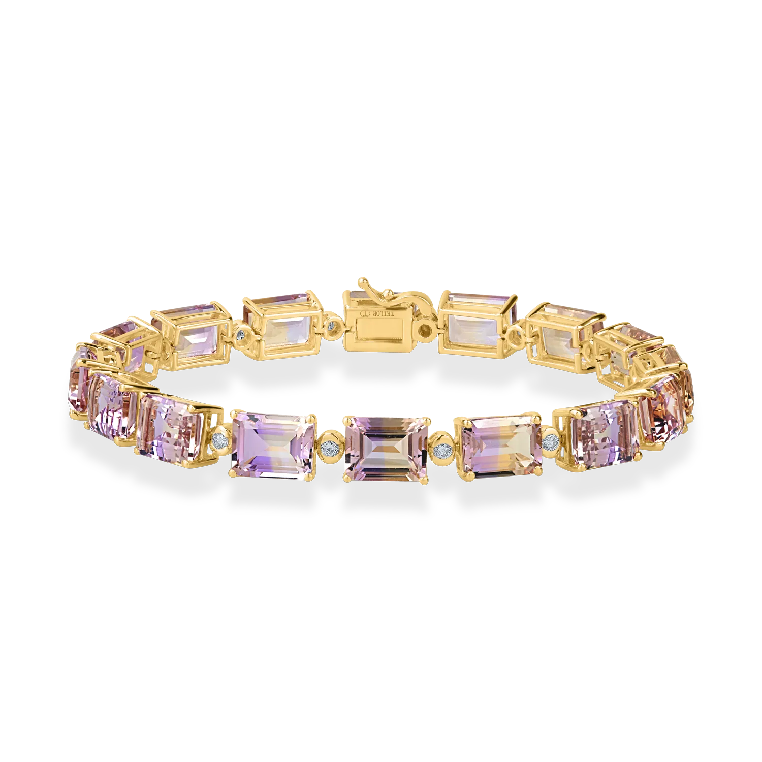 Bratara tennis din aur galben cu ametrine octogonale de 26.6ct si diamante de 0.4ct