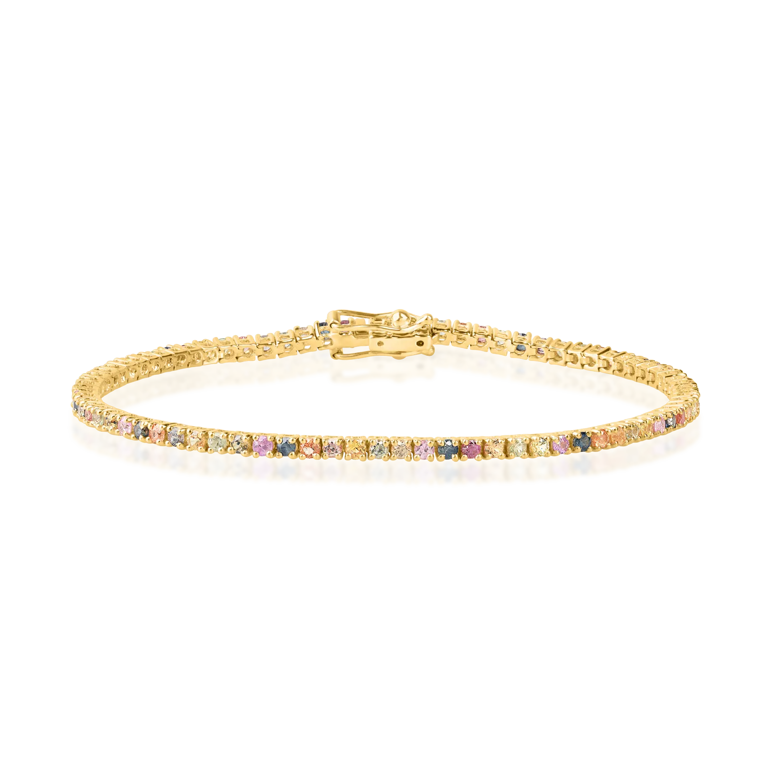 Bratara tennis din aur galben cu safire multicolore de 2.5ct