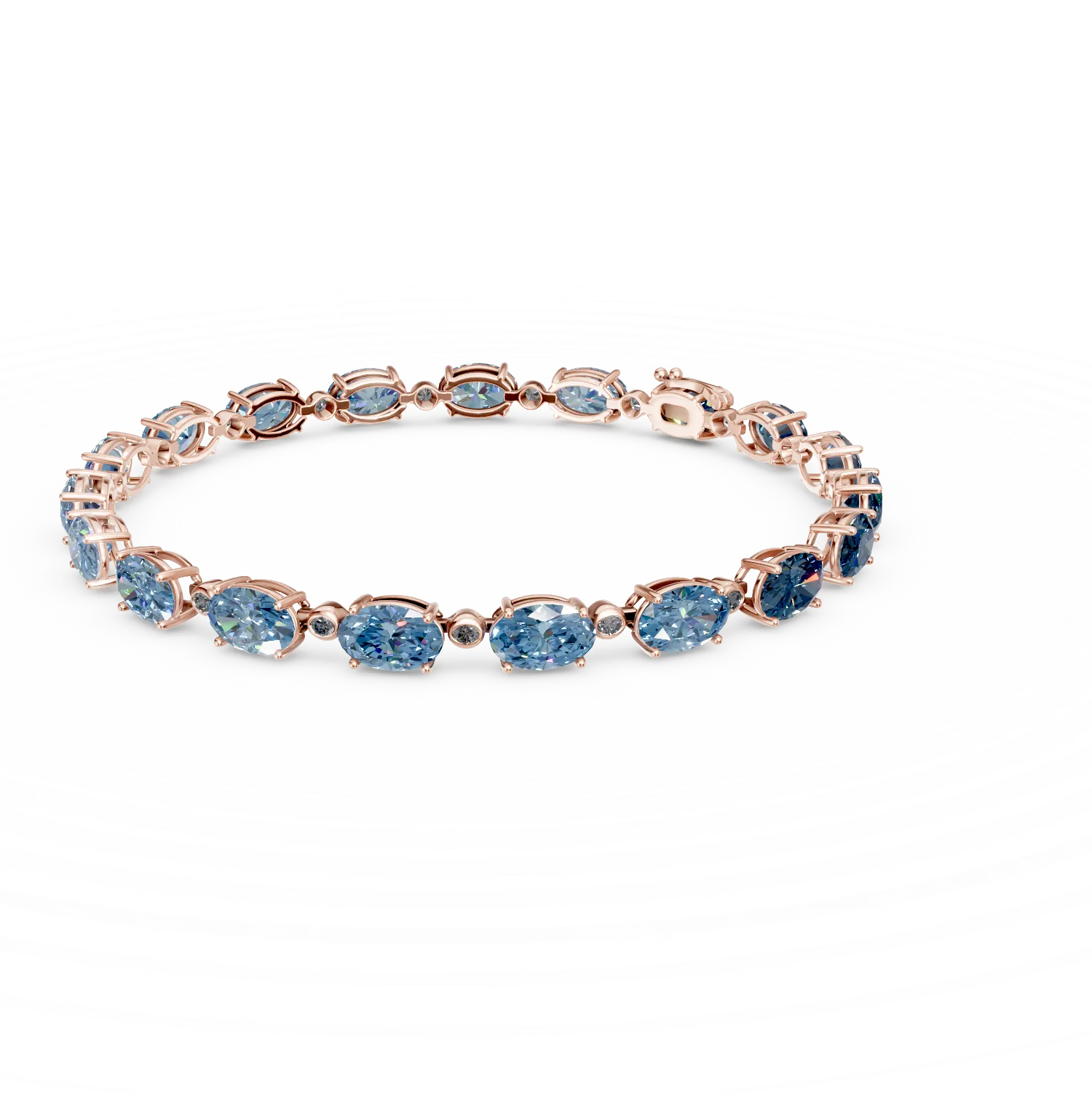 Bratara tennis din aur roz cu topaze albastre ovale de 19.03ct si diamante de 0.4ct