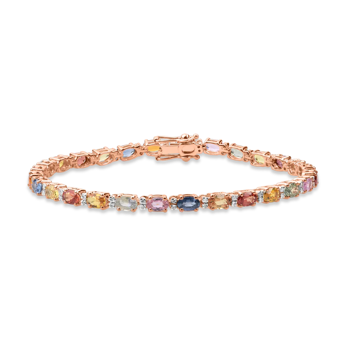 Bratara tennis din aur roz cu safire multicolore ovale de 8.02ct si diamante de 0.28ct