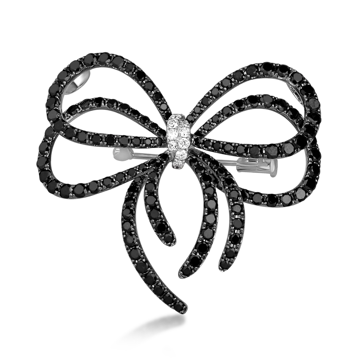 Brosa fundita din aur alb cu diamante negre de 5.801ct si diamante incolore de 0.243ct