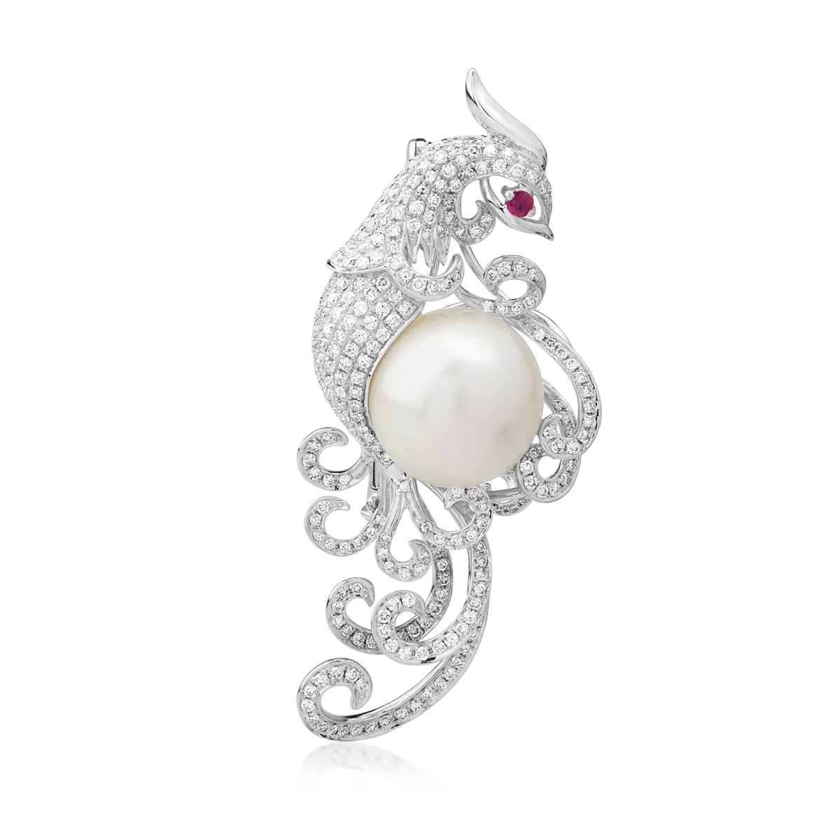 Brosa paun din aur alb cu pietre pretioase si semipretioase de 23.32ct