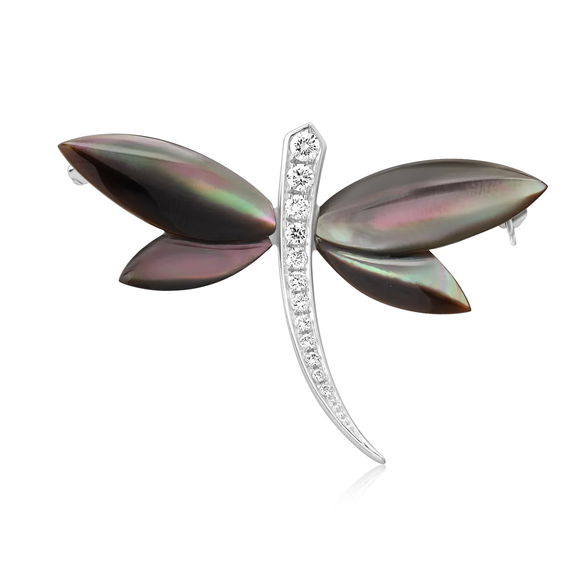 Brosa libelula din aur alb cu sidef marquise de 5.3ct si diamante de 0.23ct