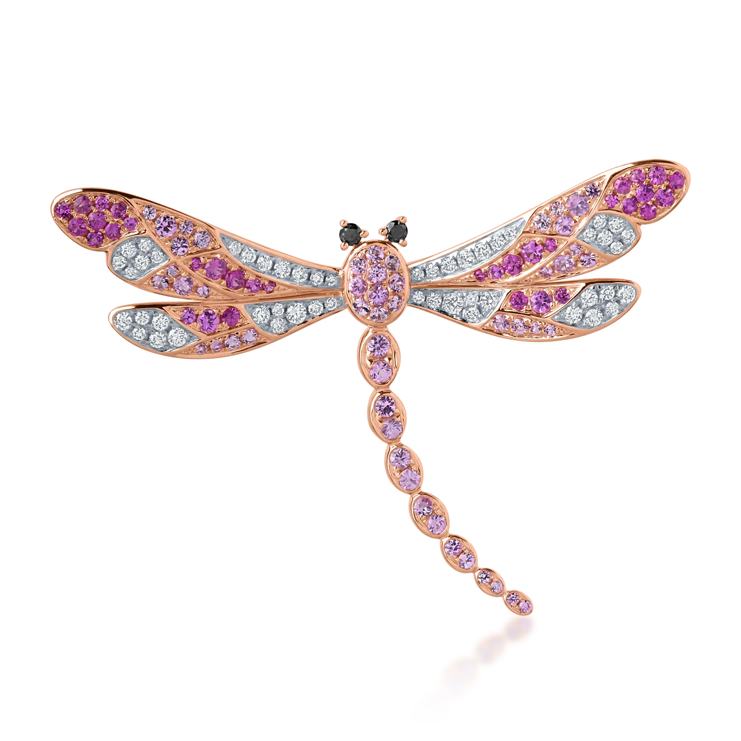 Brosa libelula din aur alb-roz cu safire de 1.48ct si diamante de 0.54ct