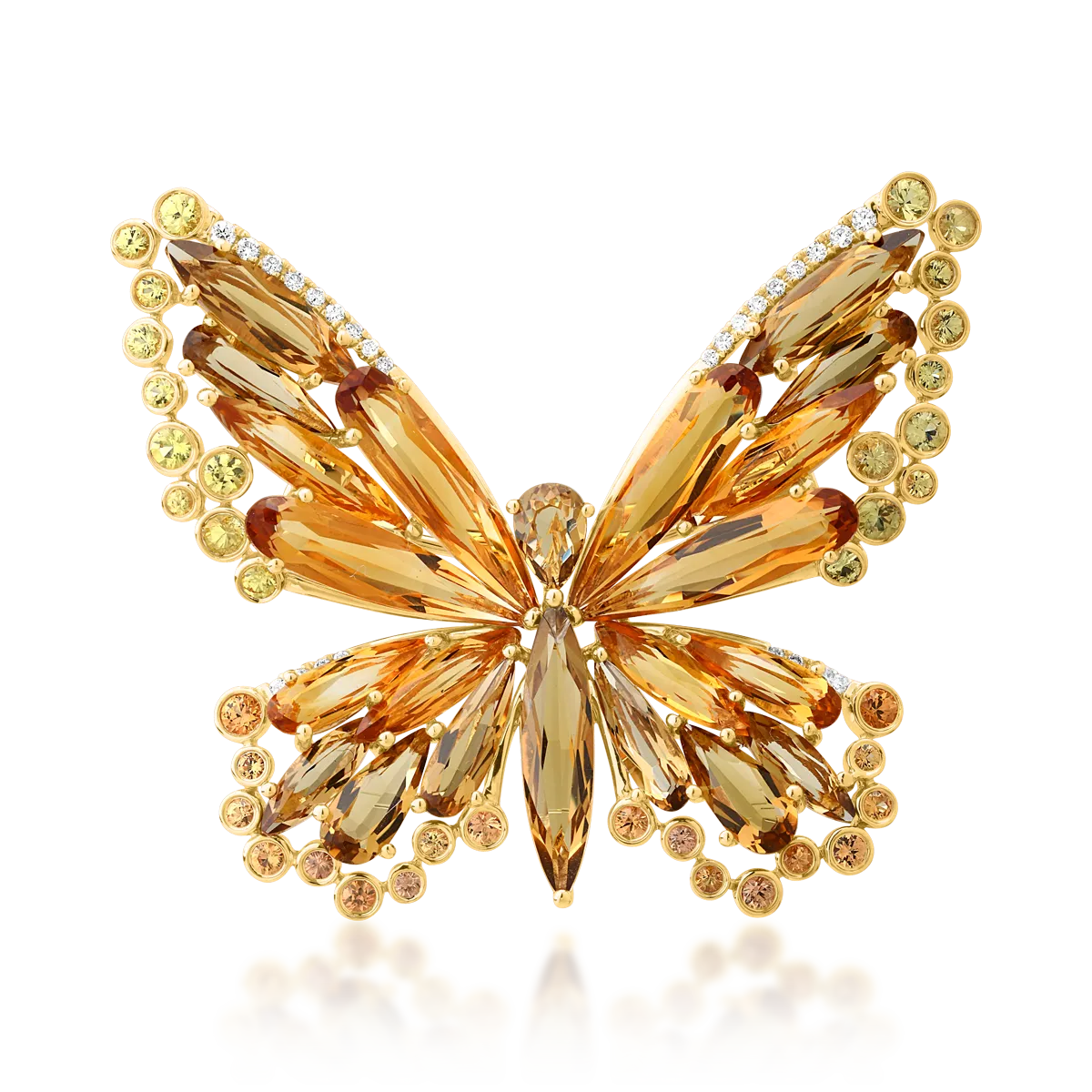 Brosa fluture din aur galben cu pietre pretioase si semipretioase de 18.89ct