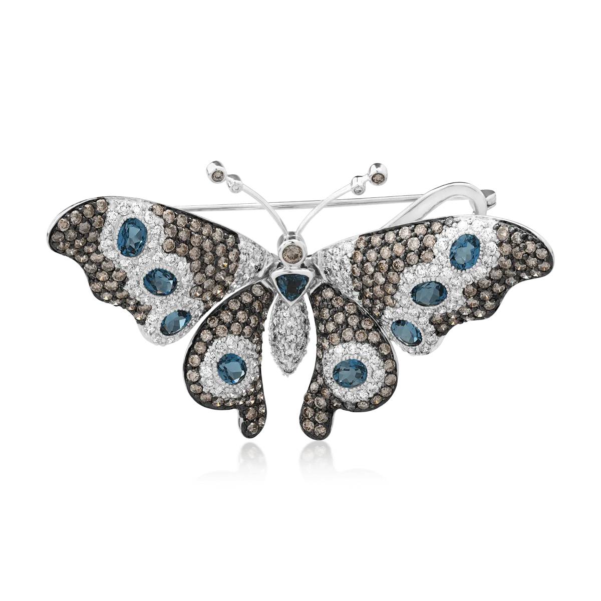 Brosa fluture din aur alb cu pietre pretioase si semipretioase de 10.69ct