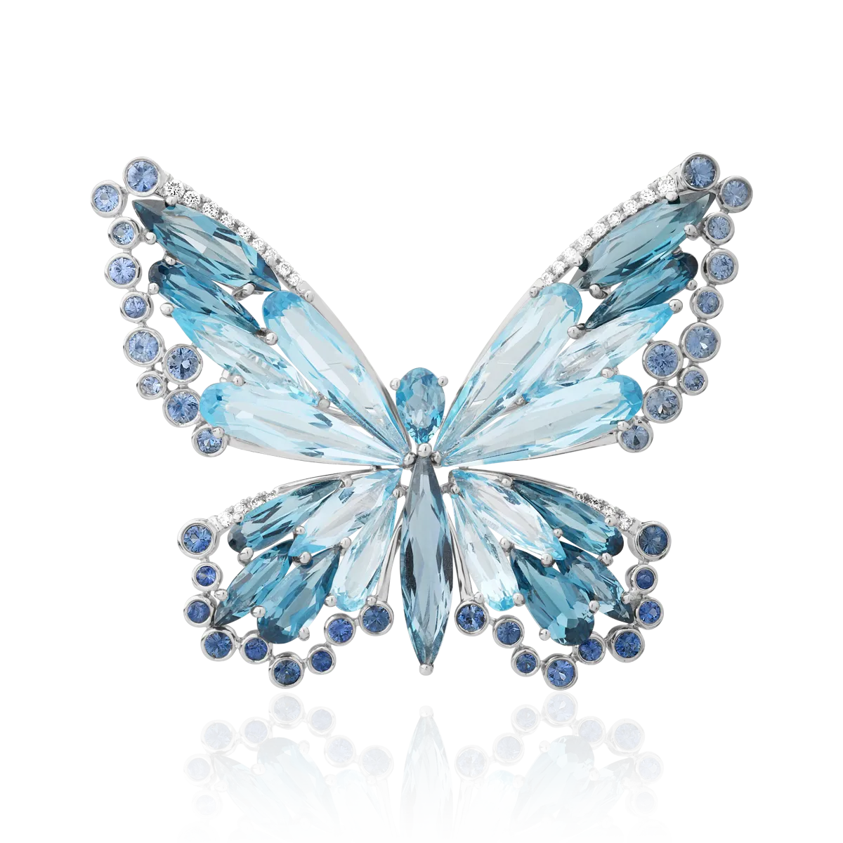 Brosa fluture din aur alb cu pietre pretioase si sempiretioase de 23.55ct