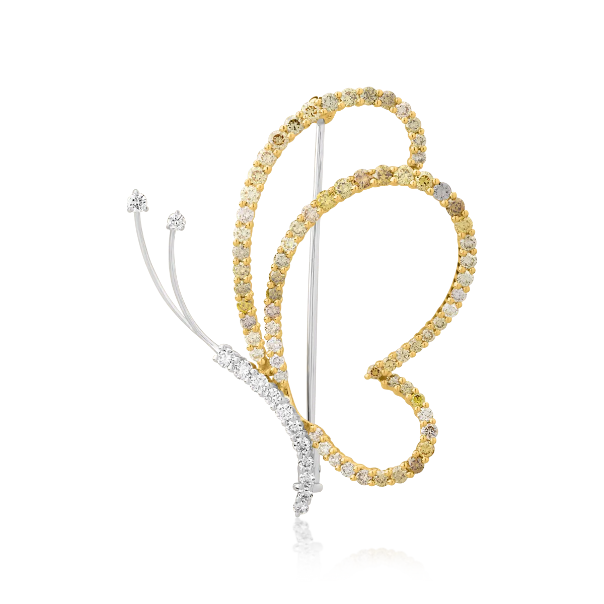 Brosa fluture din aur alb-galben cu fancy diamonds de 1.54ct si diamante de 0.31ct