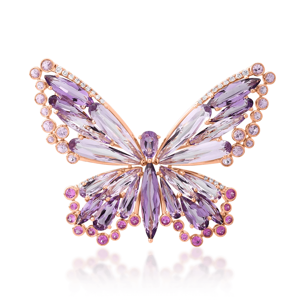 Brosa fluture din aur roz cu pietre pretioase si semipretioase de 15.85ct