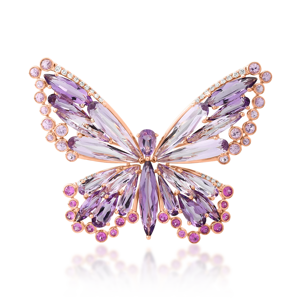 Brosa fluture din aur roz cu pietre pretioase si semipretioase de 18.45ct