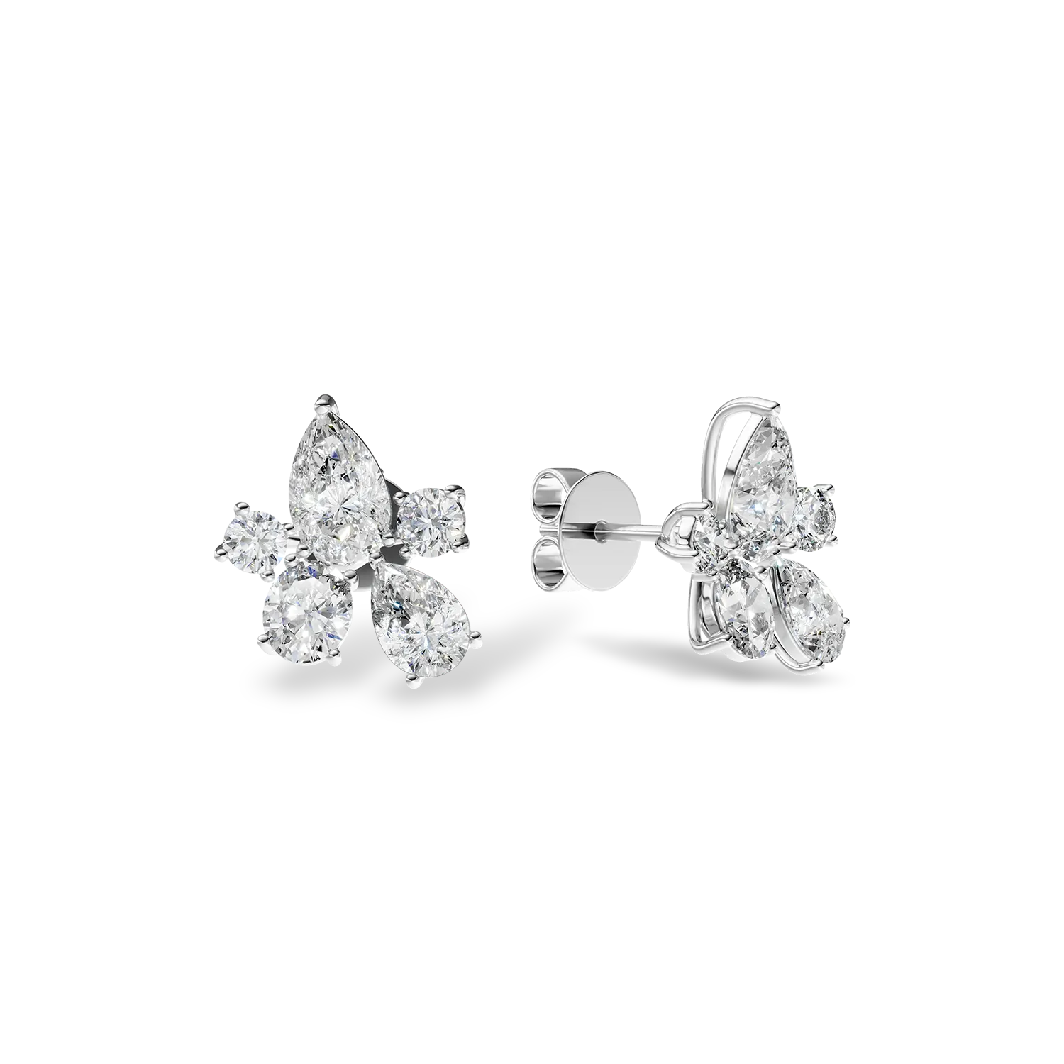 Cercei Bouquet din aur alb cu diamante pear si ovale de 1.25ct create in laborator