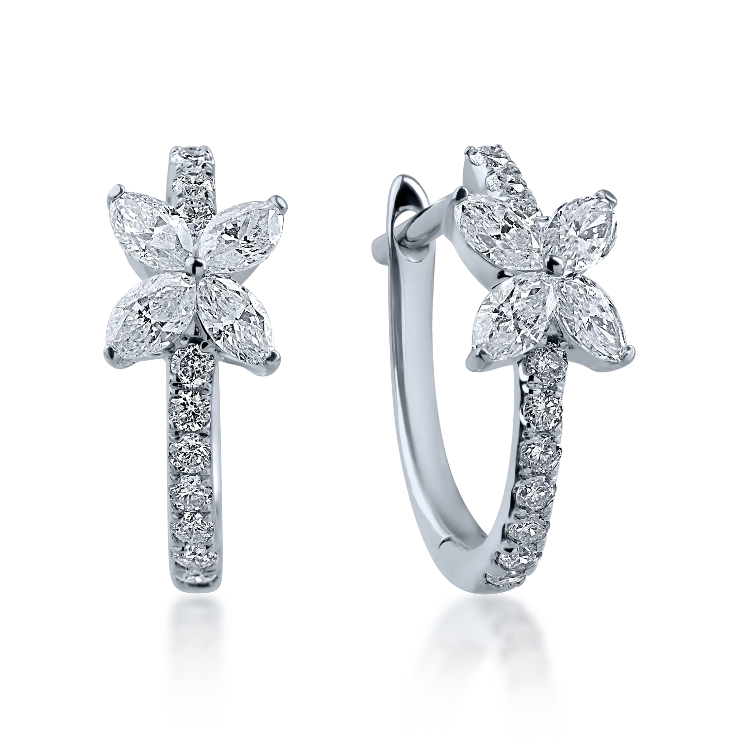Cercei cu floare din aur alb cu diamante marquise si round 0.61ct