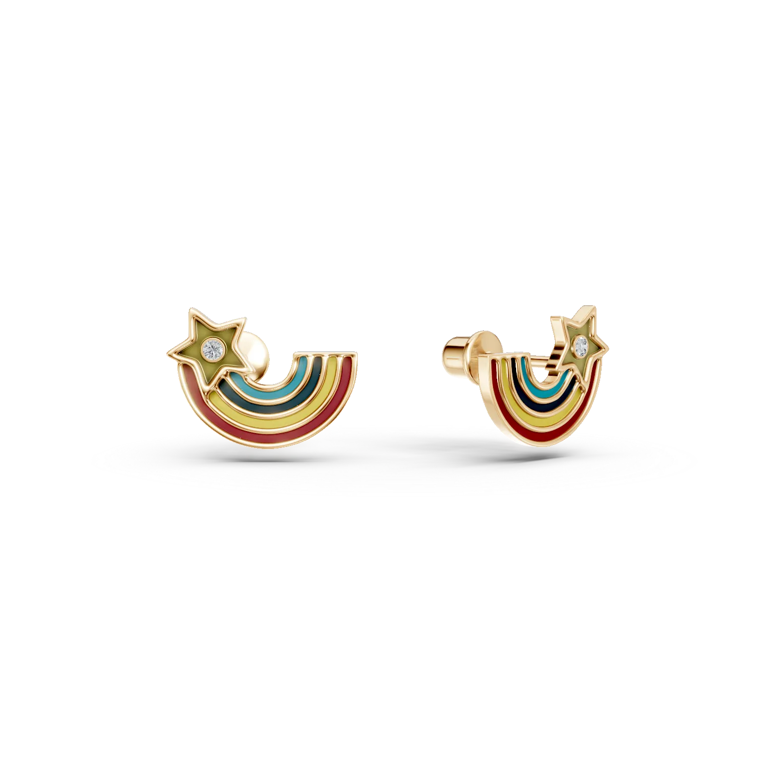 Cercei curcubeu din aur galben cu diamante de 0.05ct si insertii multicolore pentru copii