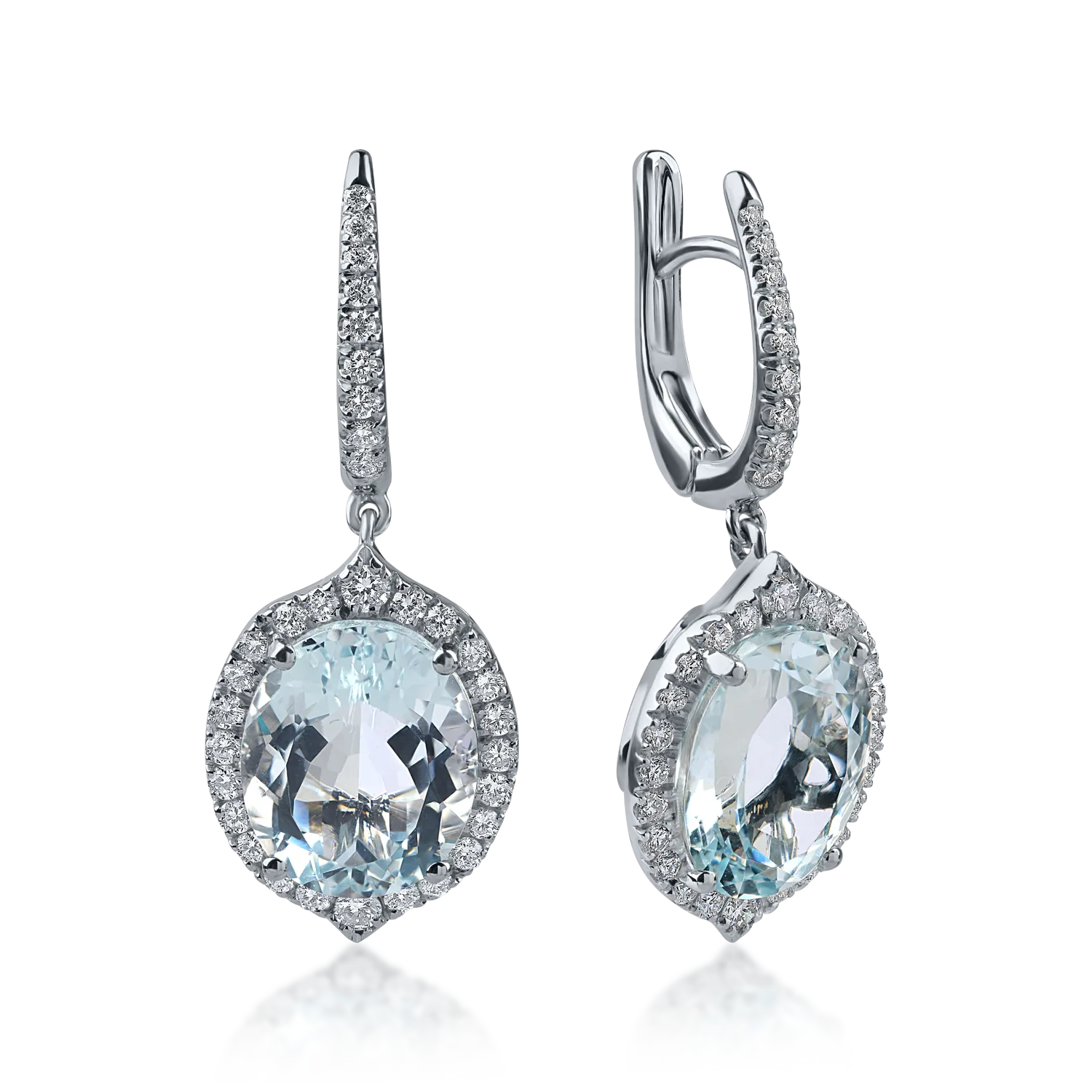 Cercei din aur alb cu acvamarine ovale de 6.94ct si diamante de 0.66ct