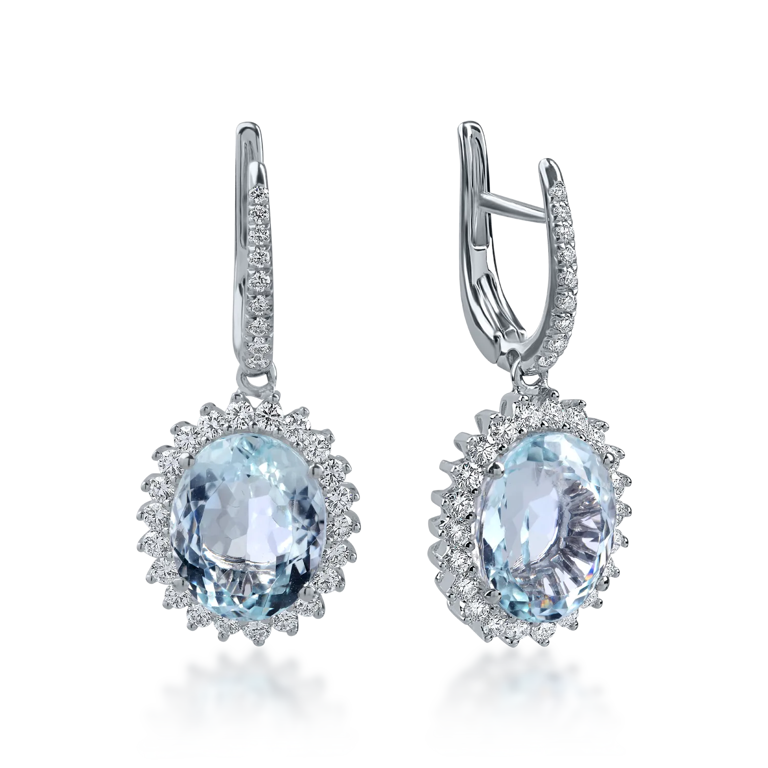 Cercei din aur alb cu acvamarine ovale de 7.62ct si diamante de 0.94ct