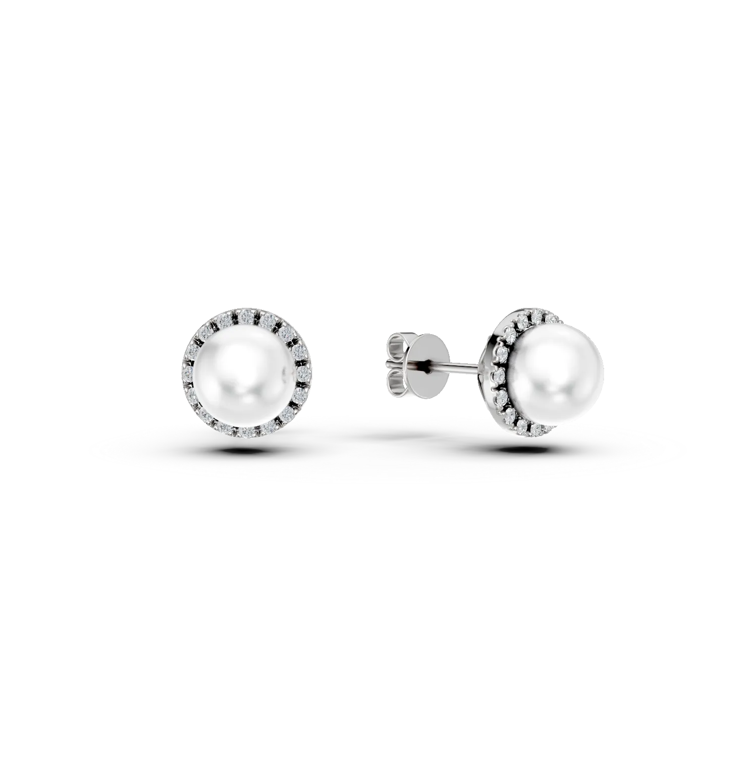 Cercei din aur alb cu diamante de 0.093ct si perle de cultura