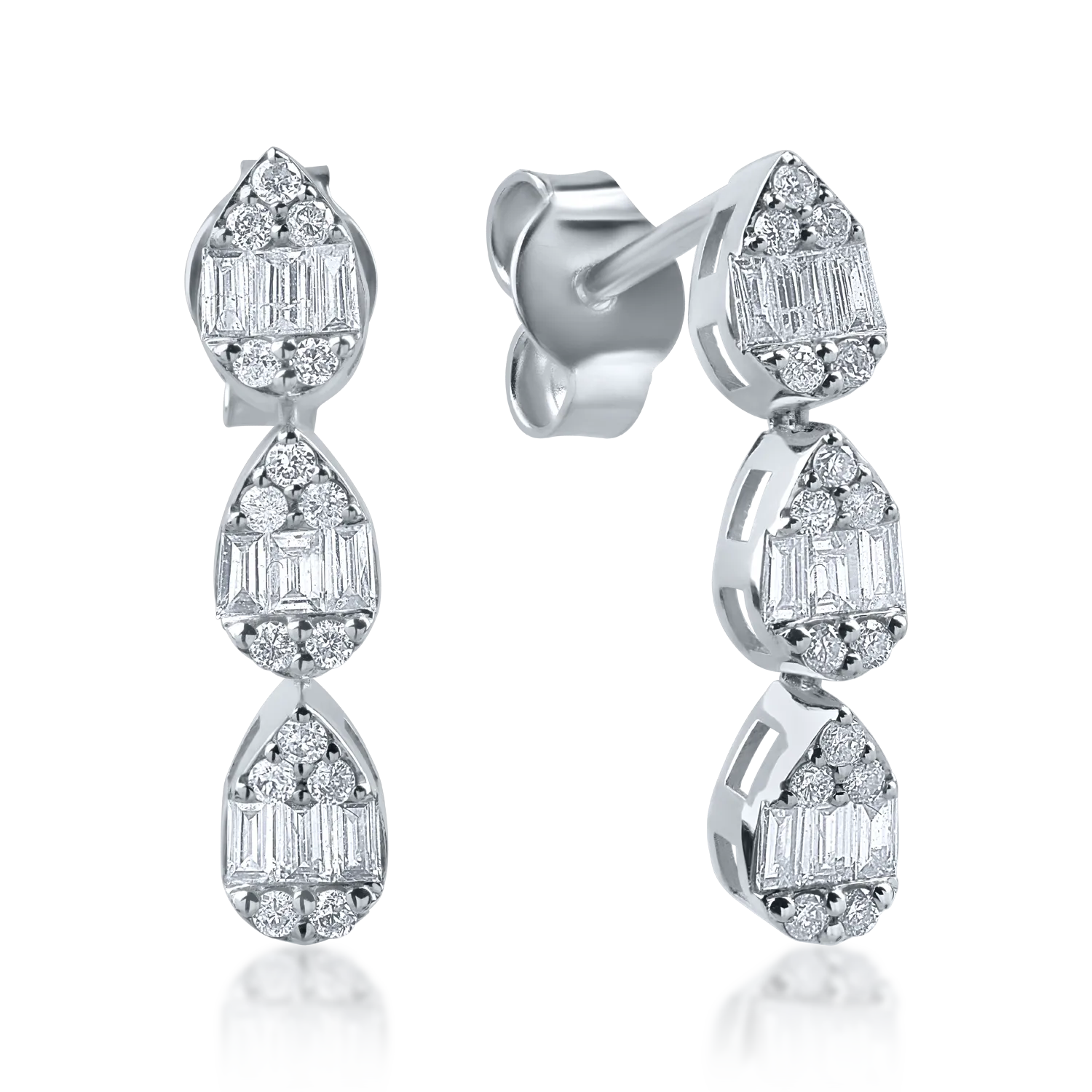 Cercei din aur alb cu diamante baguette de 0.44ct