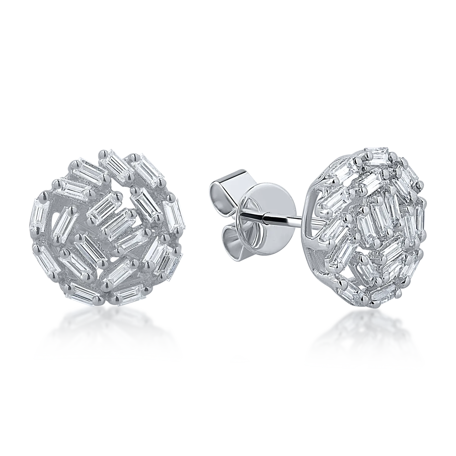 Cercei din aur alb cu diamante baguette tapered de 0.62ct