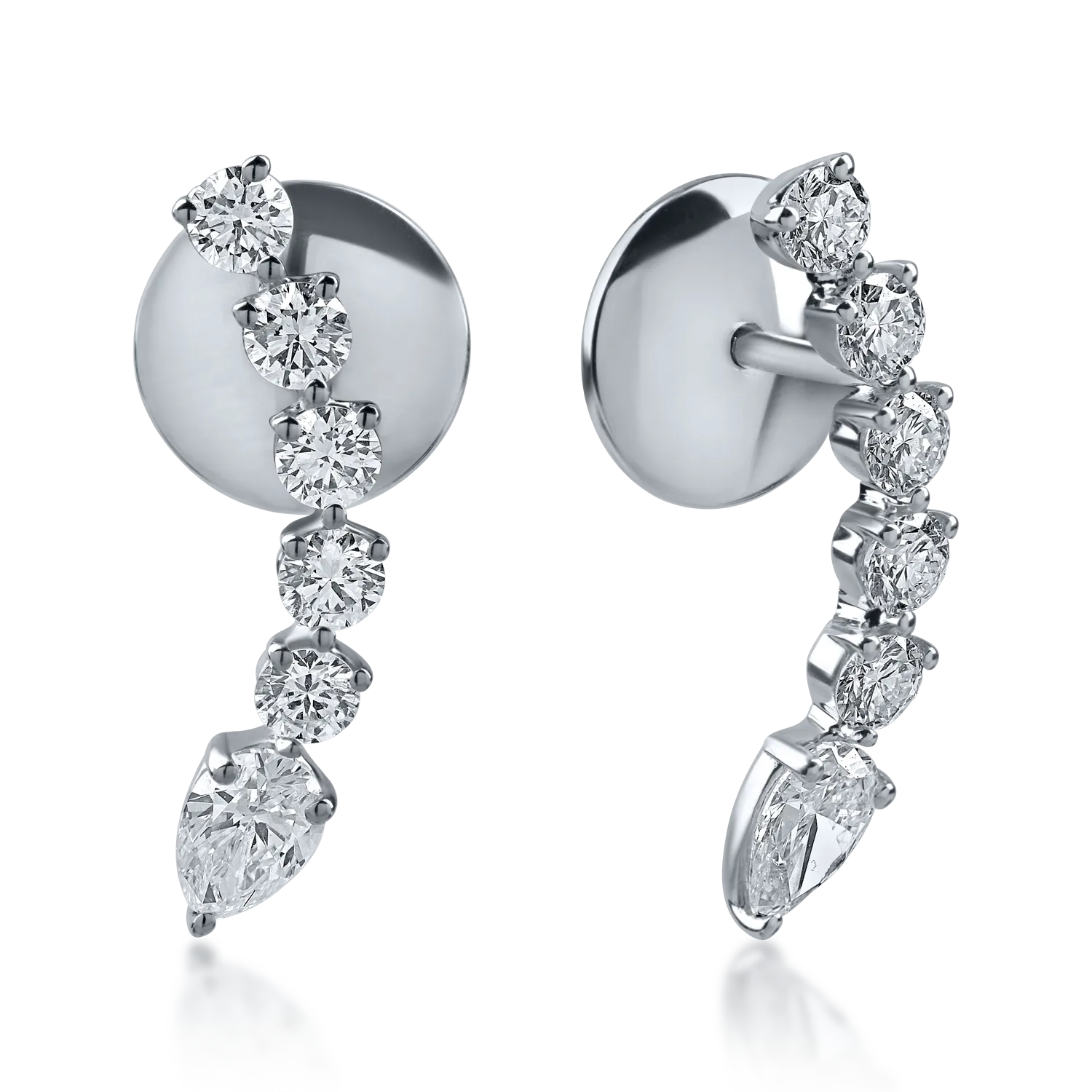 Cercei din aur alb cu diamante pear si rotunde de 0.98ct