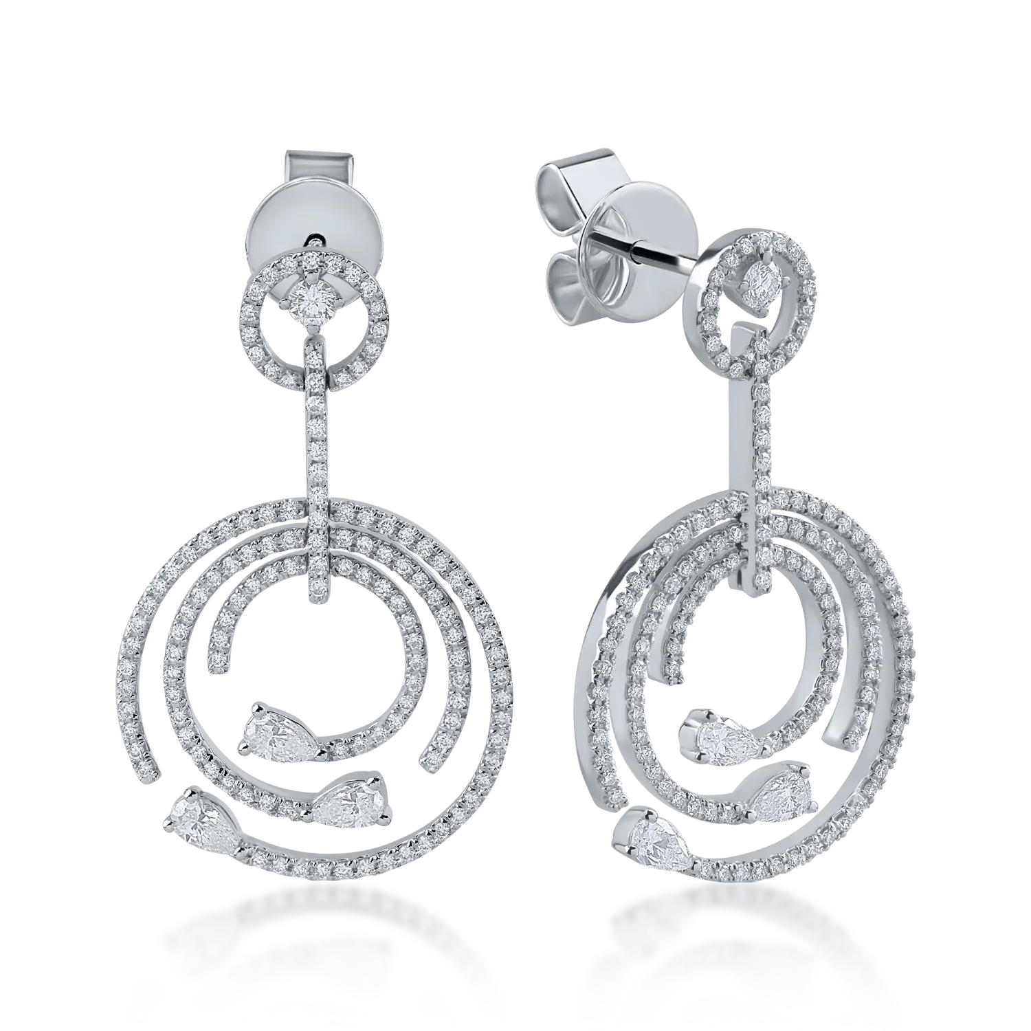 Cercei din aur alb cu diamante pear si rotunde de 1.35ct