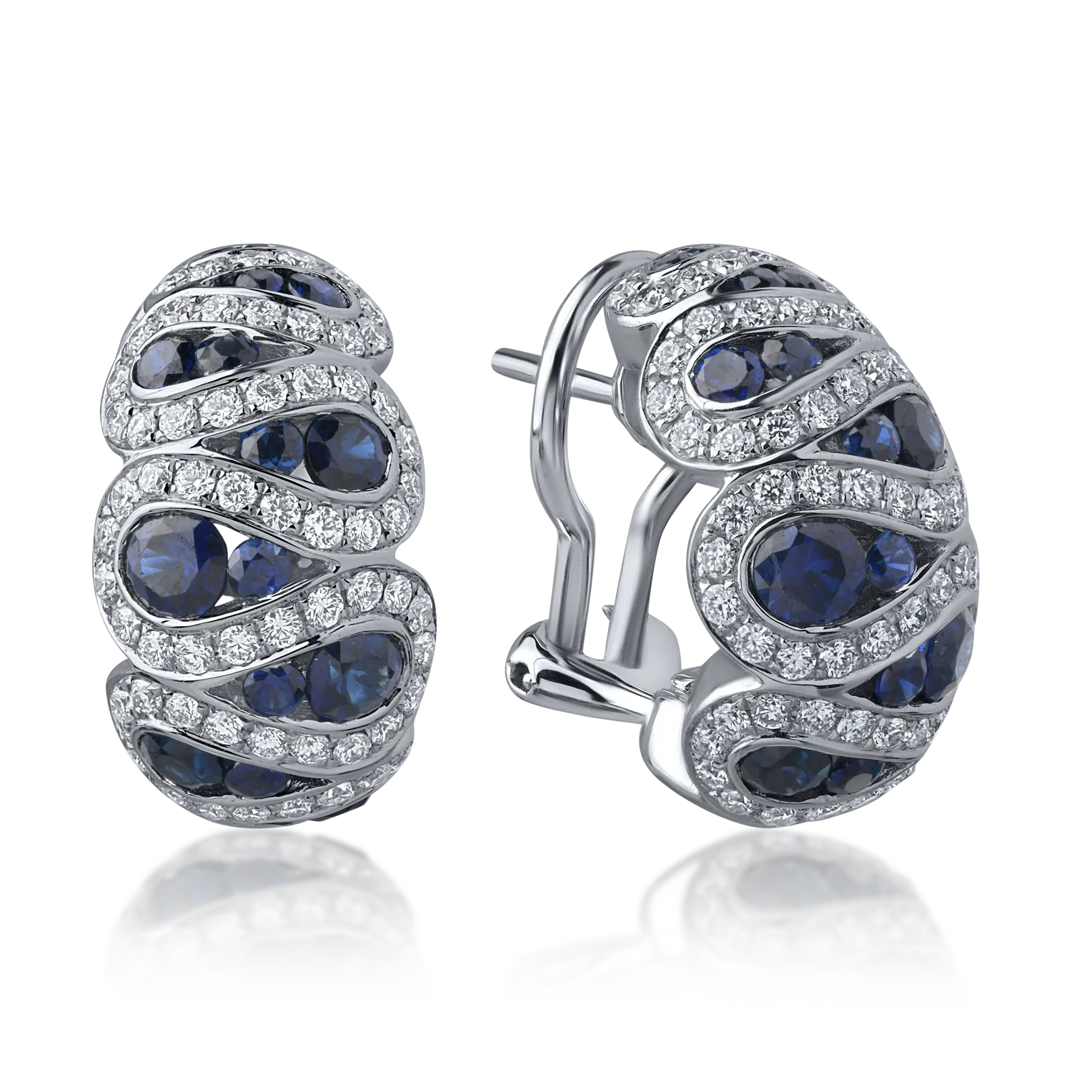 Cercei din aur alb cu safire albastre de 2.09ct si diamante de 1.05ct 1 Cercei din aur alb cu safire albastre de 2.09ct si diamante de 1.05ct