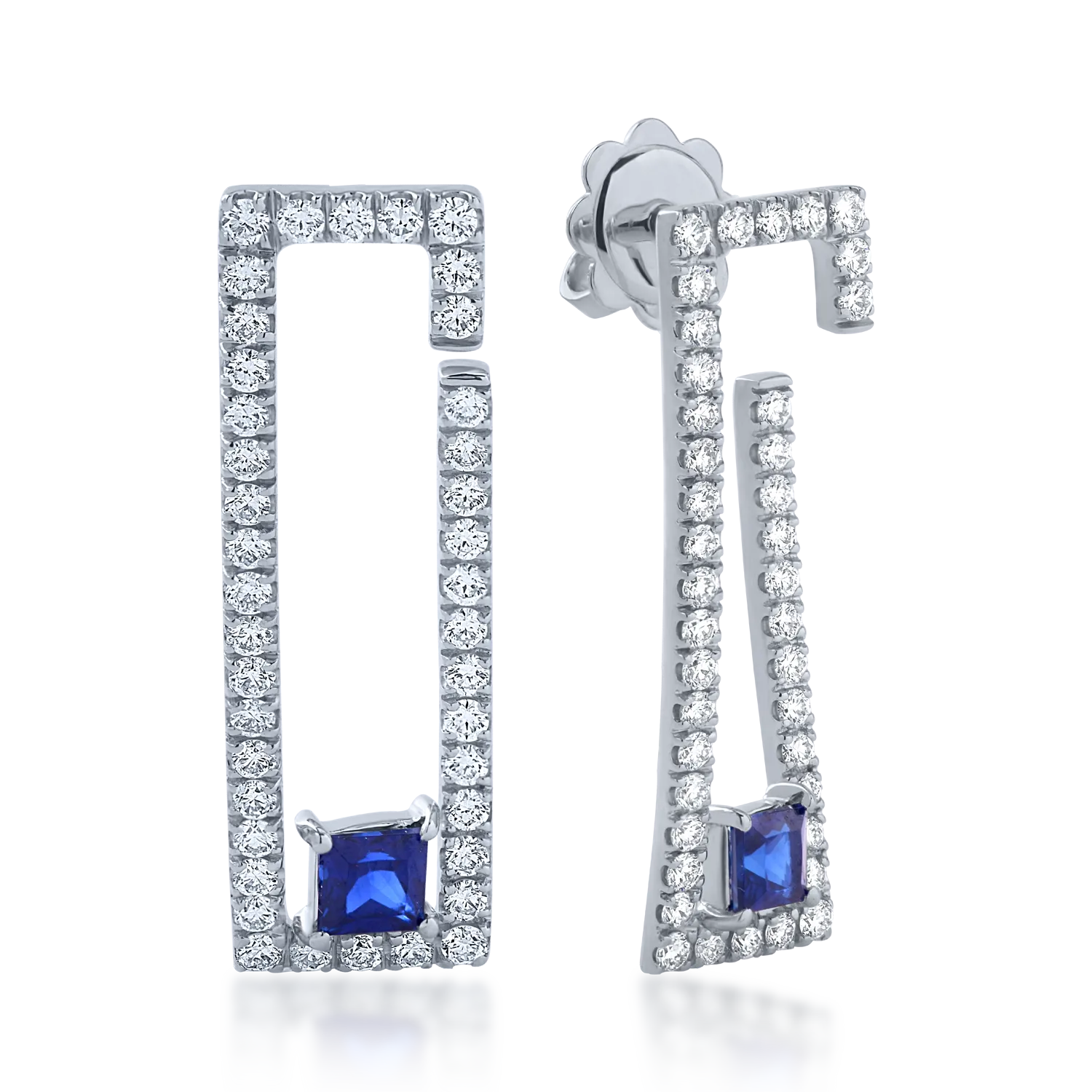 Cercei din aur alb cu safire princess de 0.55ct si diamante de 0.8ct 1 Cercei din aur alb cu safire princess de 0.55ct si diamante de 0.8ct