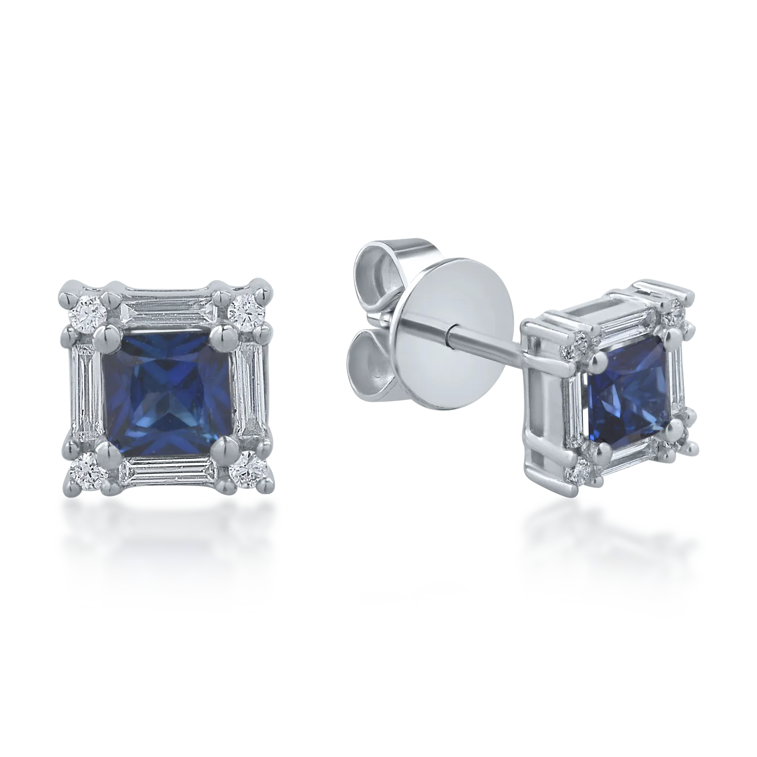 Cercei din aur alb cu safire princess de 0.6ct si diamante de 0.19ct 1 Cercei din aur alb cu safire princess de 0.6ct si diamante de 0.19ct