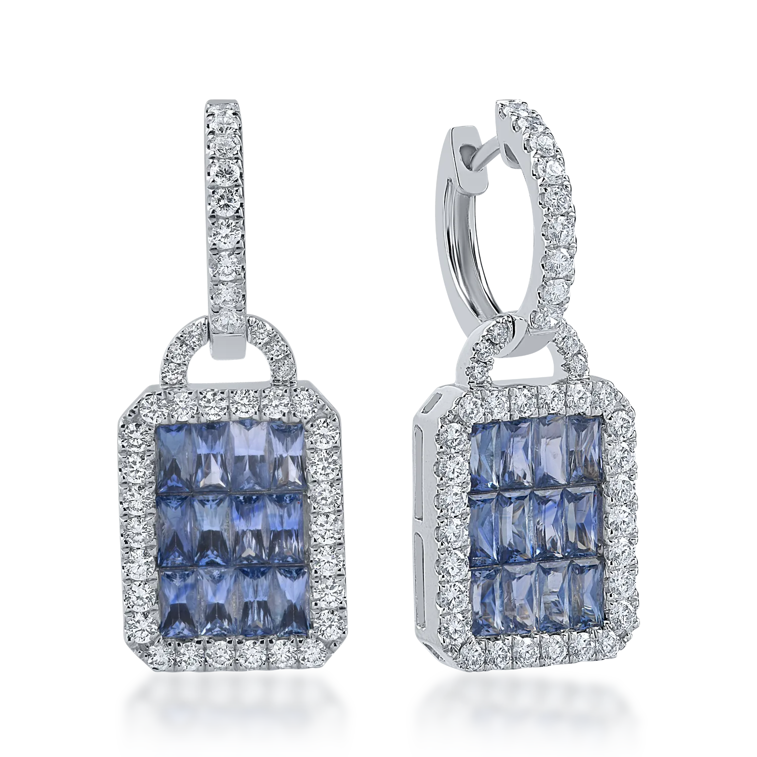 Cercei din aur alb cu safire octogonale de 3.55ct si diamante round de 1.23ct 1 Cercei din aur alb cu safire octogonale de 3.55ct si diamante round de 1.23ct