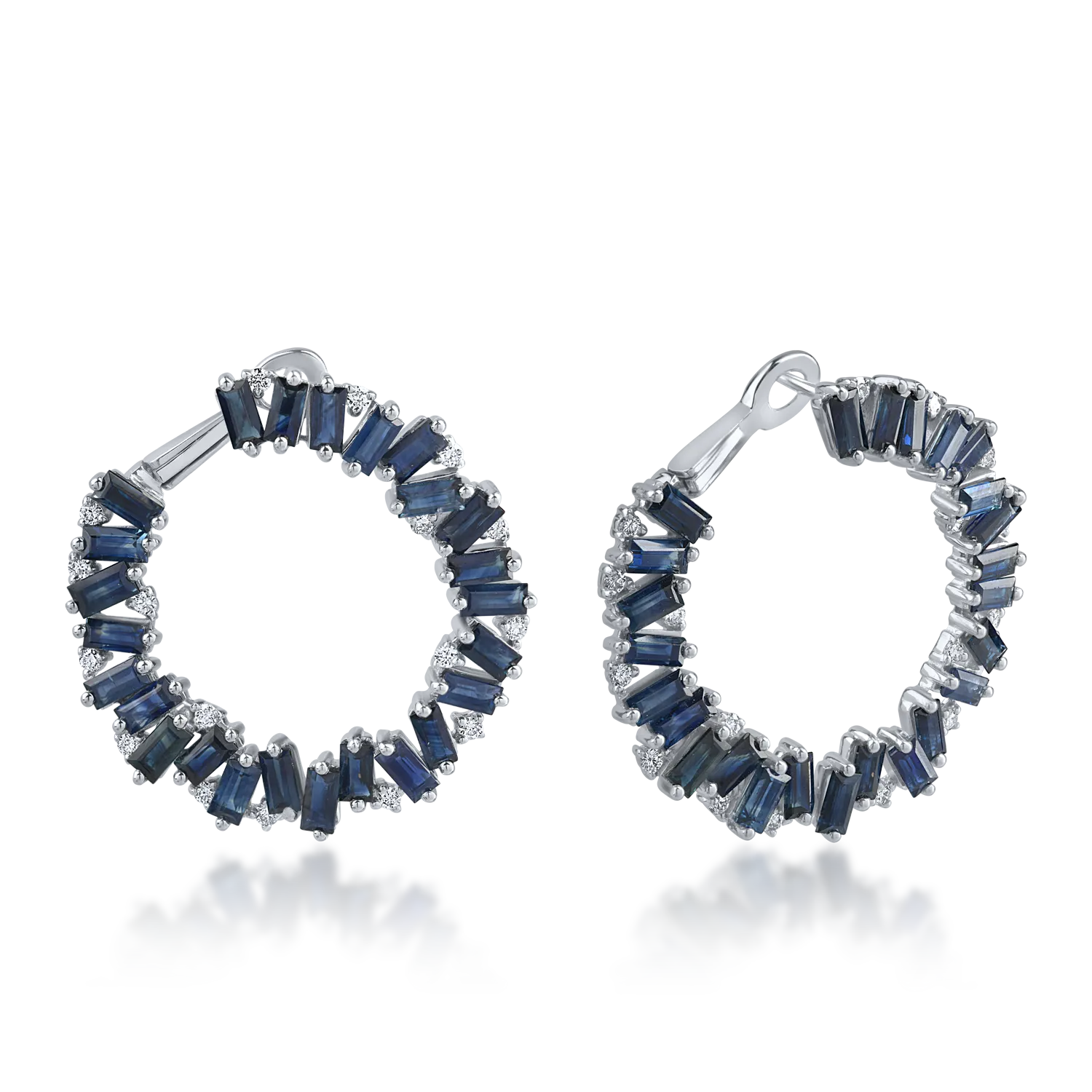 Cercei din aur alb cu safire baguette de 8.3ct si diamante rotunde de 0.48ct 1 Cercei din aur alb cu safire baguette de 8.3ct si diamante rotunde de 0.48ct