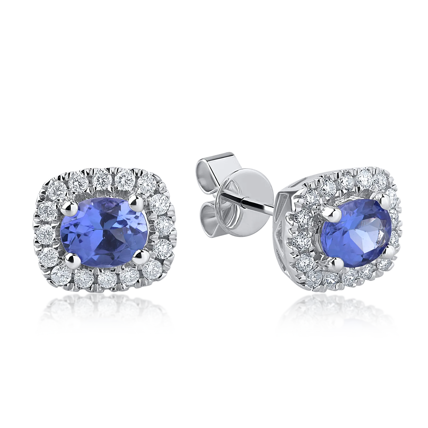 Cercei din aur alb cu tanzanite rectangulare de 0.8ct si diamante de 0.21ct